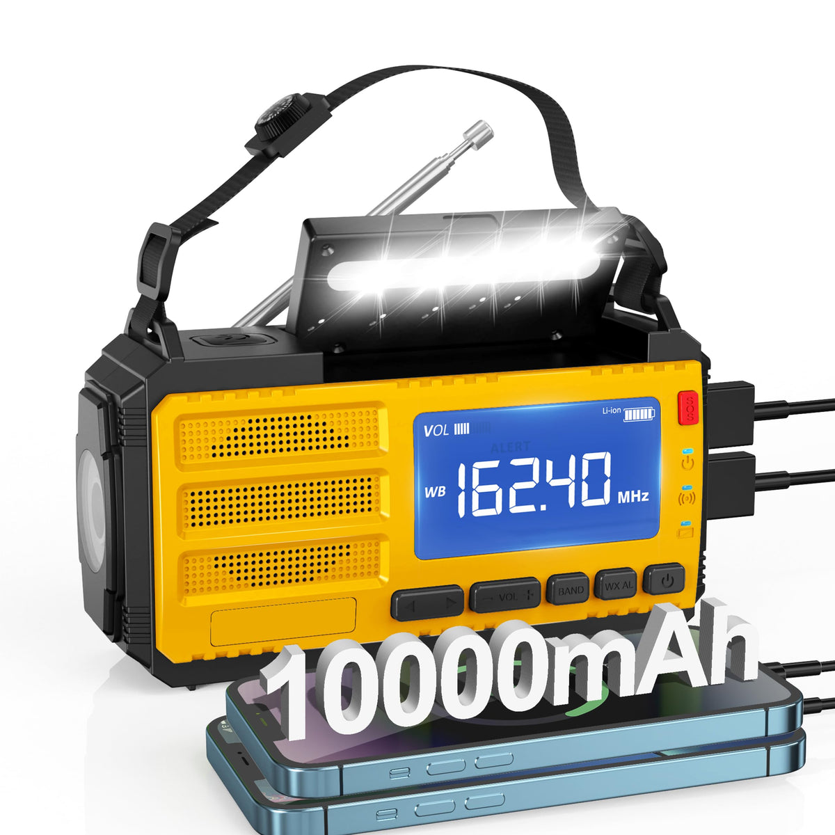 10000Mah Emergency Radio, Hand Crank Radio, Am Fm Noaa Weather Alert Radio, Solar Radio, 3 Charging Methods, 3 Mode Flashlight, 