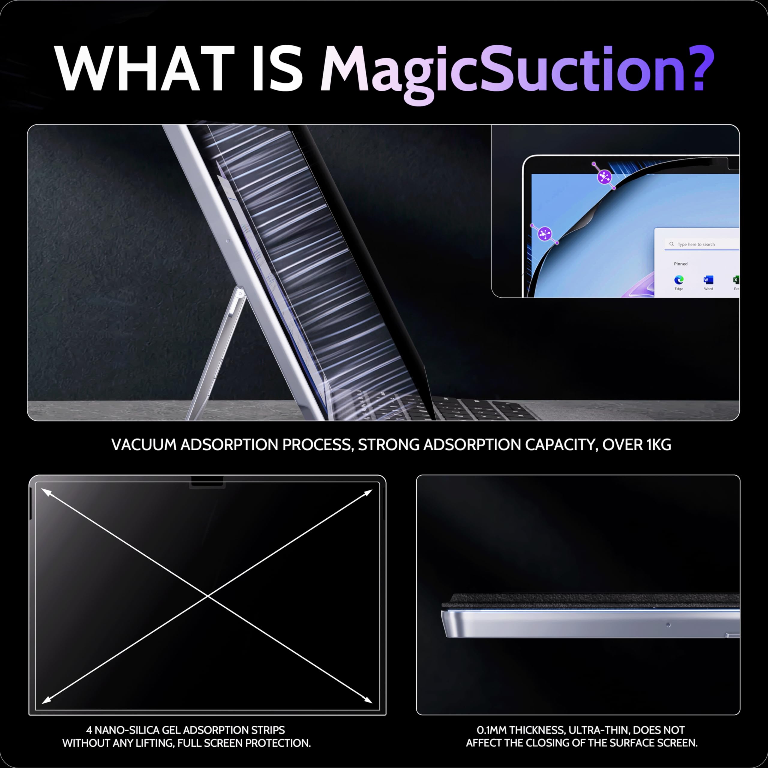 Peslv Privacy Screen For 10.5 Inch Surface Go 3/2/1, Magicsuction Removable Anti Spy Black Protector, Glare Blue Light Filter Fo