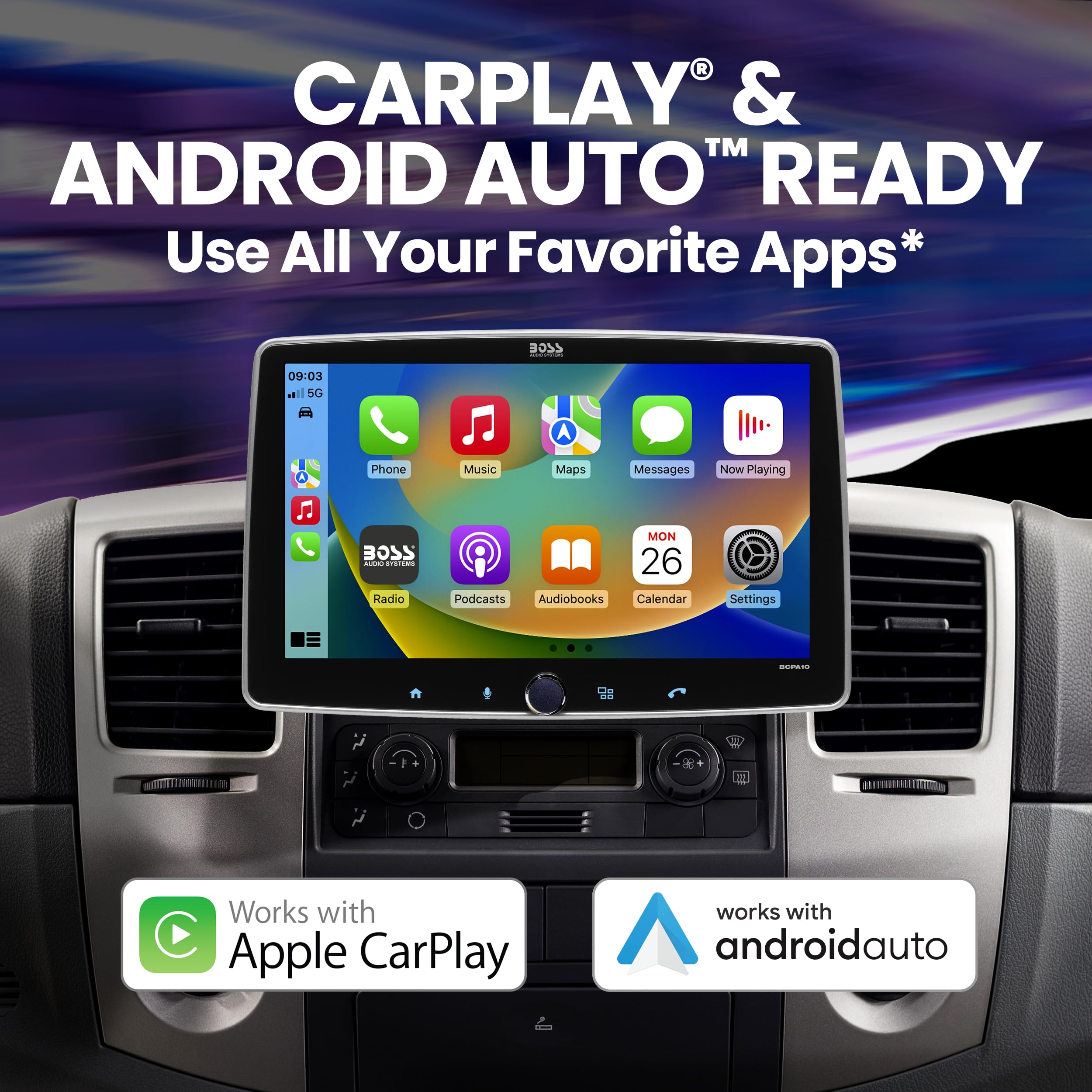 Boss Audio Systems Bcpa10 Car Stereo   Apple Carplay, Android Auto, Single Din, 10.1 Inch Touchscreen, Bluetooth, No Cd Dvd Play