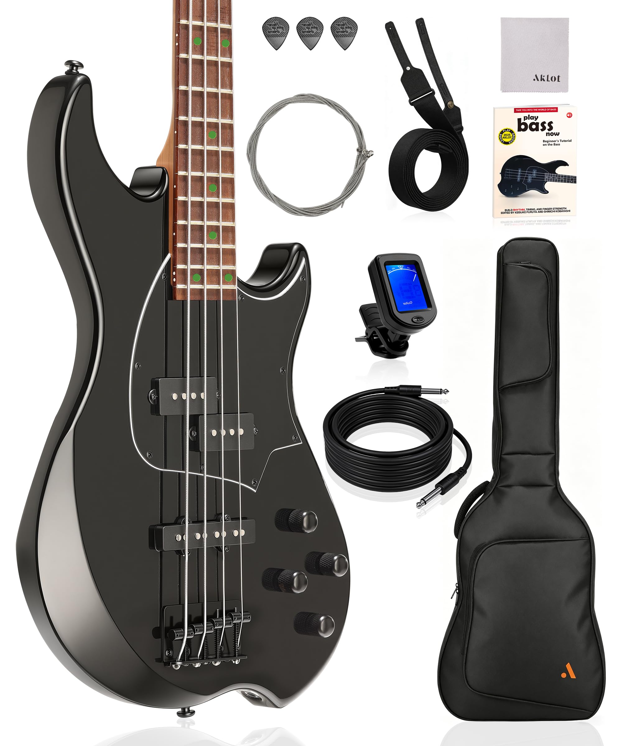 AKLOT Beginner Electric Bass Guitar: Precision & Jazz Dual Pickup, Roasted Maple Neck, 4-String Full Size Bass Guitar Kit with L
