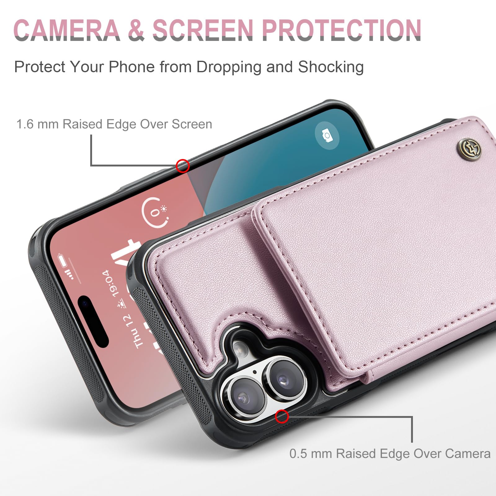 Vinich For Iphone 16 6.1'' Wallet Case With Card Holder, Rfid Blocking For Iphone 16 Case For Women Men, Durable Kickstand Shock