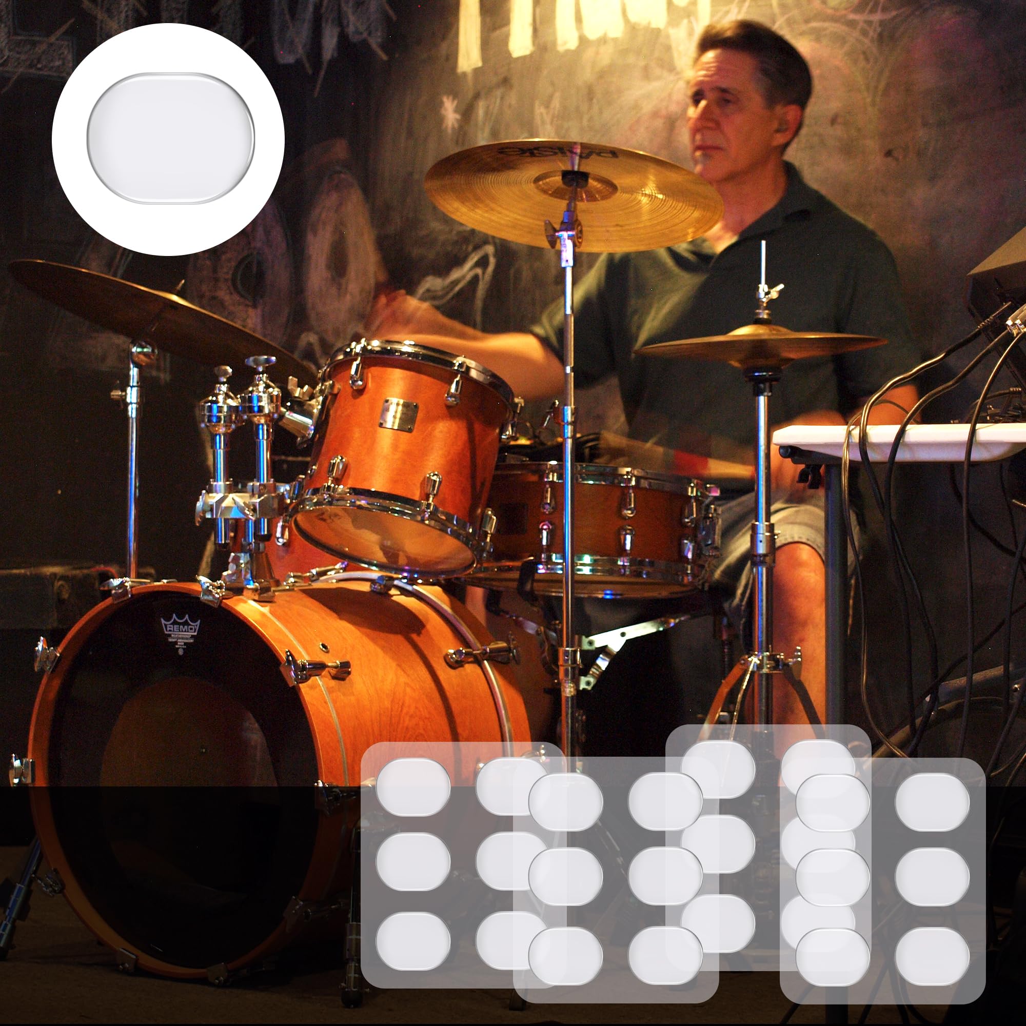 Drum Damper Gel Pads, 24Pcs Round And 2Pcs Transparent Silicone Drum Mufflers Strong Adhesive Drum Mute Pads Soft Drum Dampening