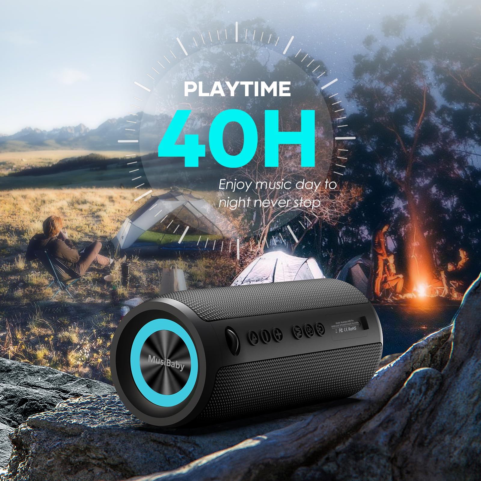 Bluetooth Speaker,Musibaby M88 Pro Speaker,Speakers Bluetooth Wireless,Sound Quality Enhancement, Bluetooth 5.2,Loud Stereo Sound,Booming Bass,40H Playtime For Home& Outdoor Party,Beach,Gitfs