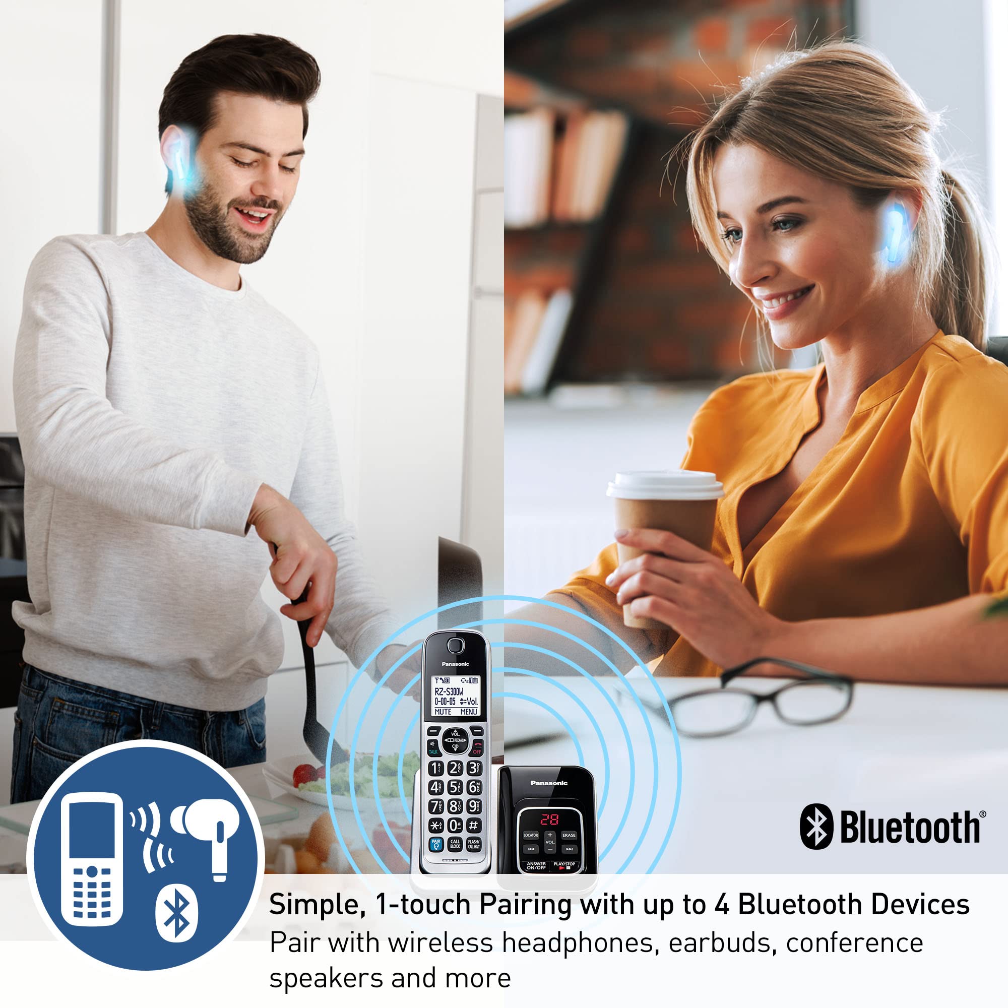 Panasonic Expandable Cordless Phone System, Bluetooth Pairing For Wireless Headphones And Hearing Aids, Smart Call Block, Biling