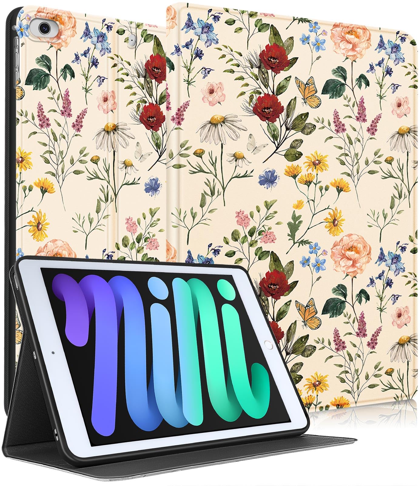 Uppuppy For Apple Ipad Mini 5/4/3/2/1 Case, For Ipad Mini 5Th/4Th/3Rd/2Nd/1St Generation Case Kids Cute Flower Folio Women Kawai