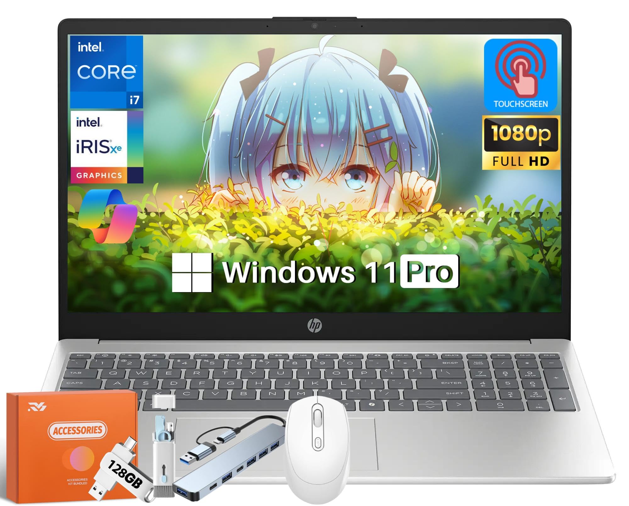 HP 2025 15.6 FHD Touchscreen Laptop, 13th Gen Intel i7-1355U(Up to 5.0GHz), 16 GB DDR4, 1 TB SSD, Intel Iris Xe Graphics, Wi-Fi