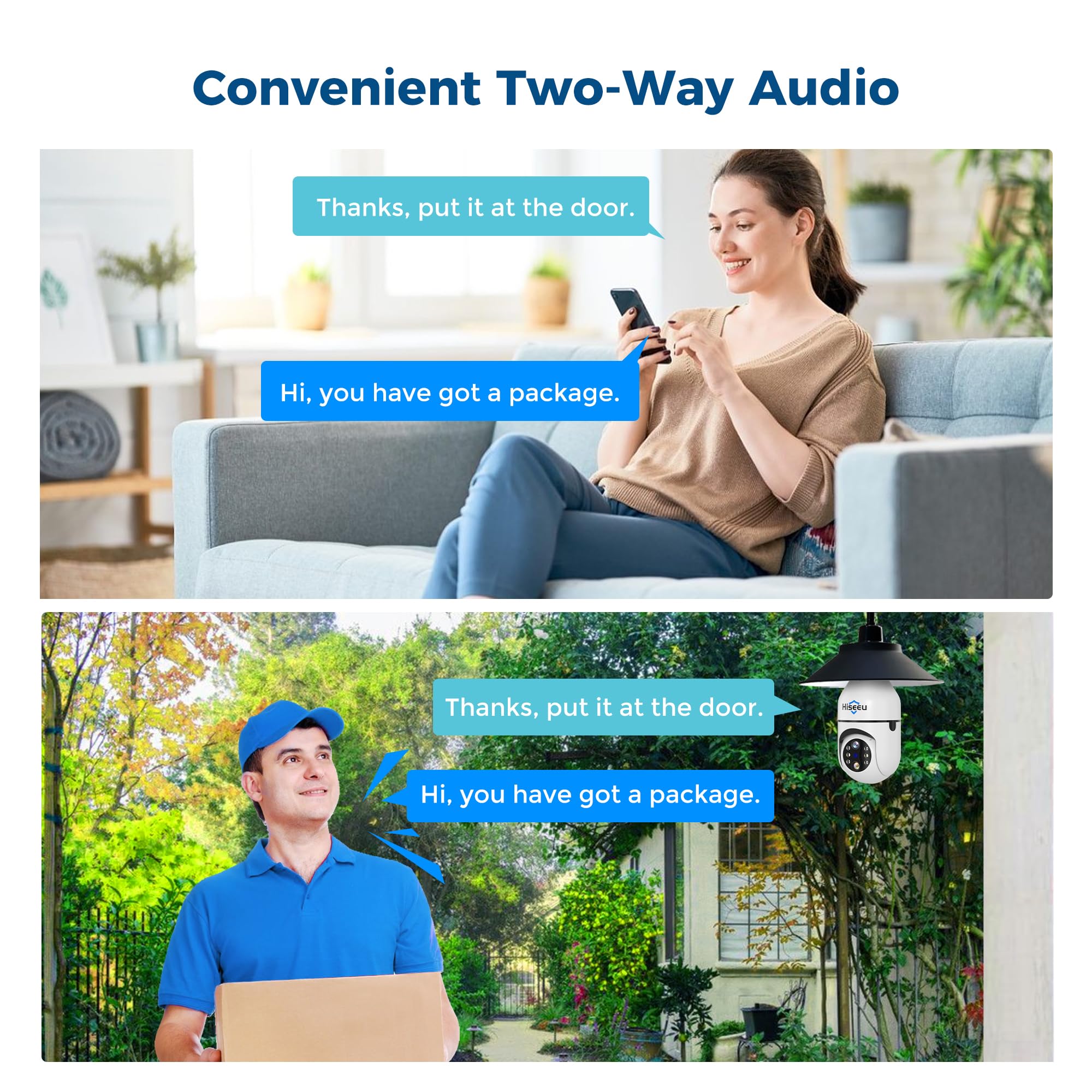 Hiseeu Light Bulb Security Camera Wireless Wifi 5G&2.4Ghz,10X Zoom Dual Lens Ptz Light Socket Security Camera, 2 Way Audio, Auto