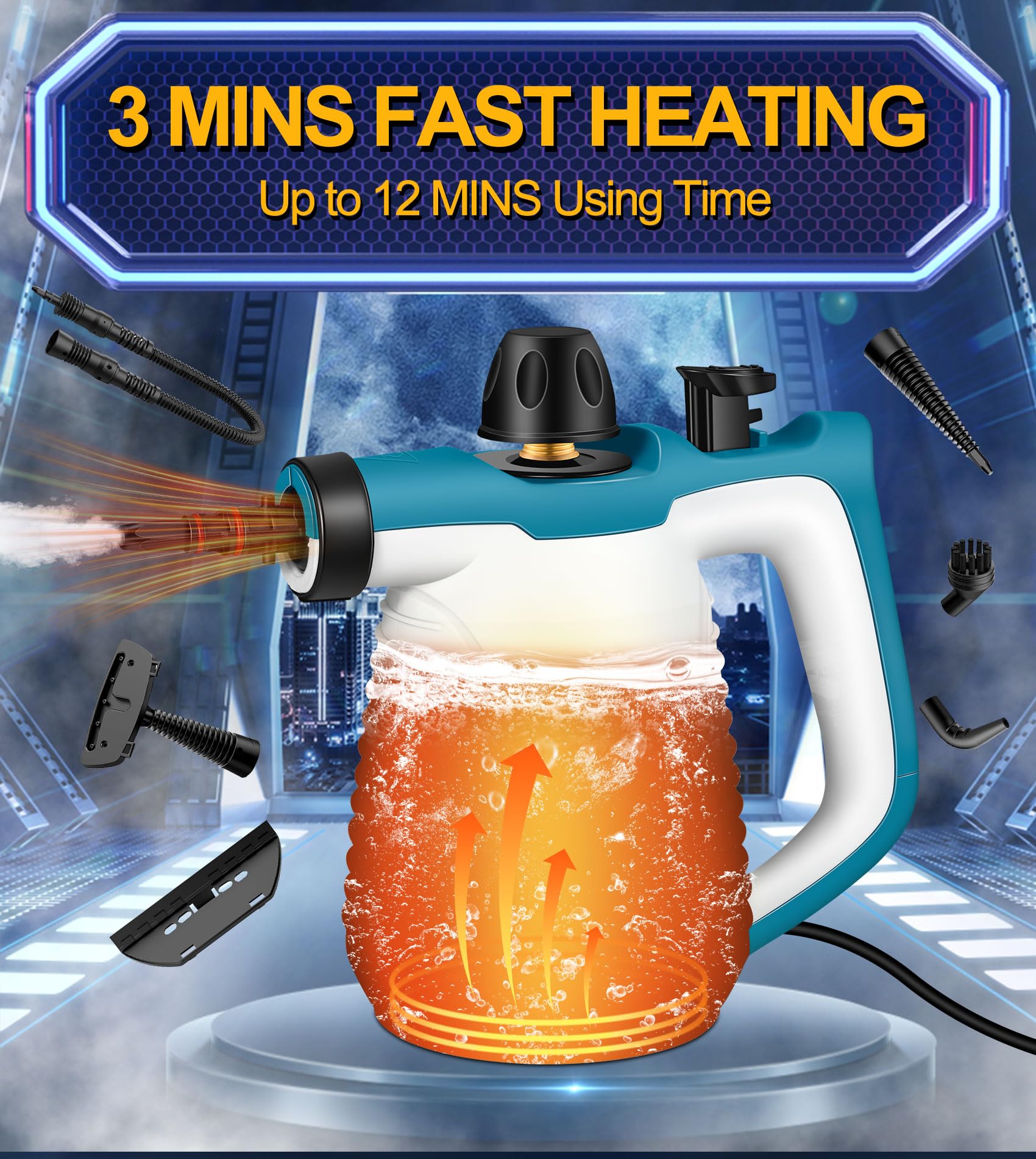 Lanaqua Handheld Steam Cleaner With 9 Accessories, Pressurized Handheld Multi Surface Natural Steam Cleaner For Home, Multi Purp