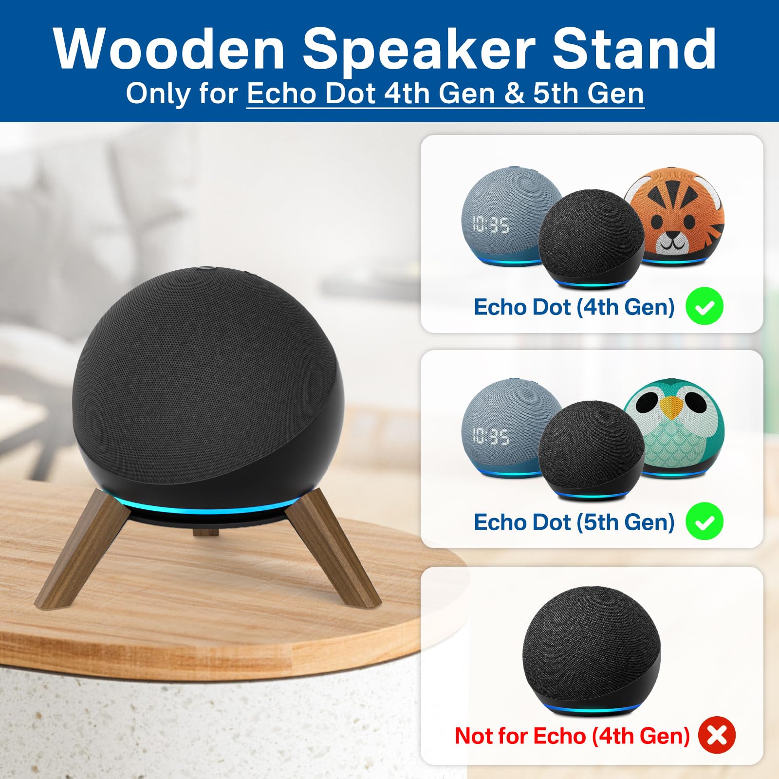 Wooden Desktop Stand For Echo Dot 4Th Gen / 5Th Gen Stand Holder For Better Sound   Wood Tripod Speaker Stand Desk For Echo Dot