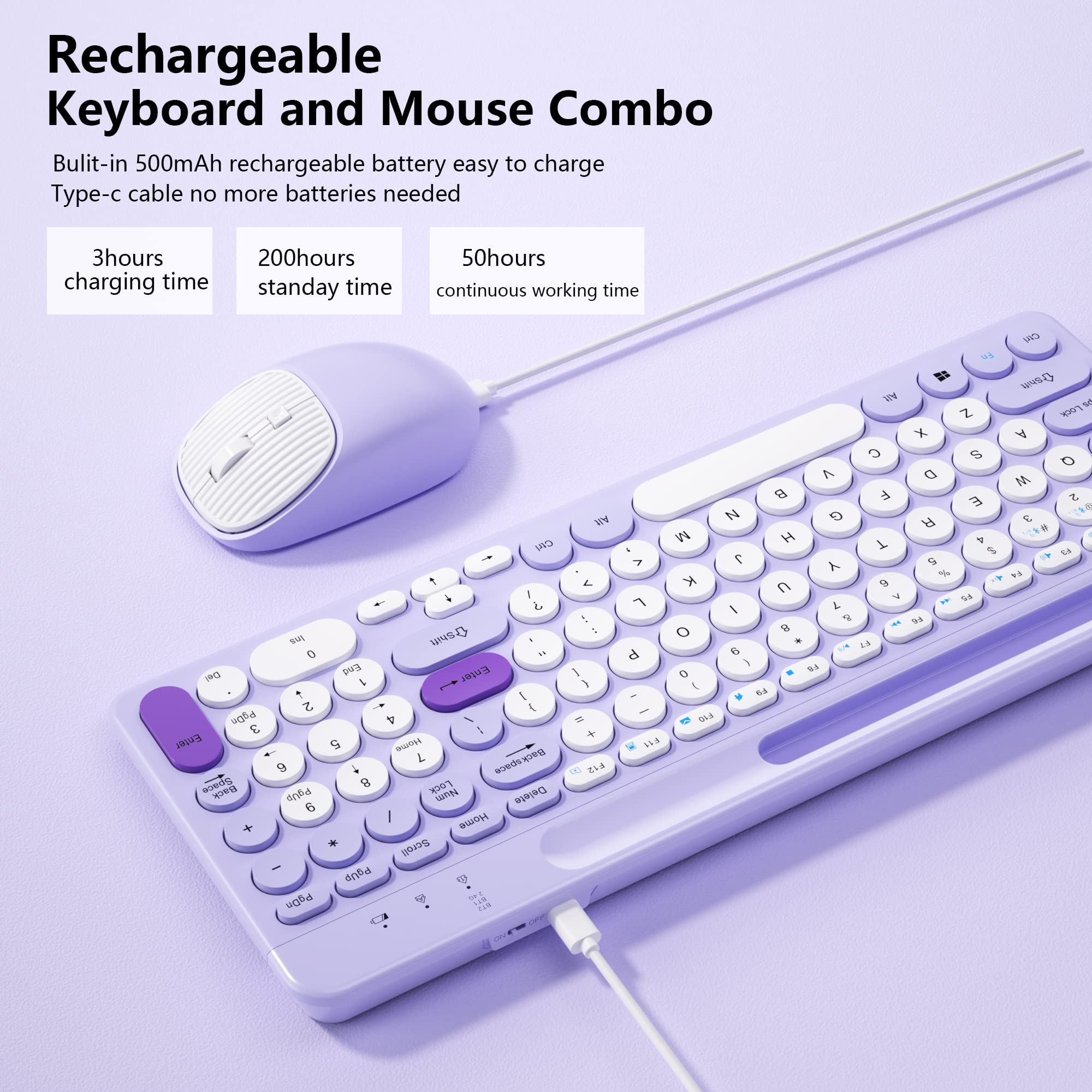 Bluetooth Keyboard And Mouse Wireless, Rechargeable Keyboard And Mouse Combo With Phone Holder (Bluetooth 5.0+3.0+2.4Ghz) Quiet