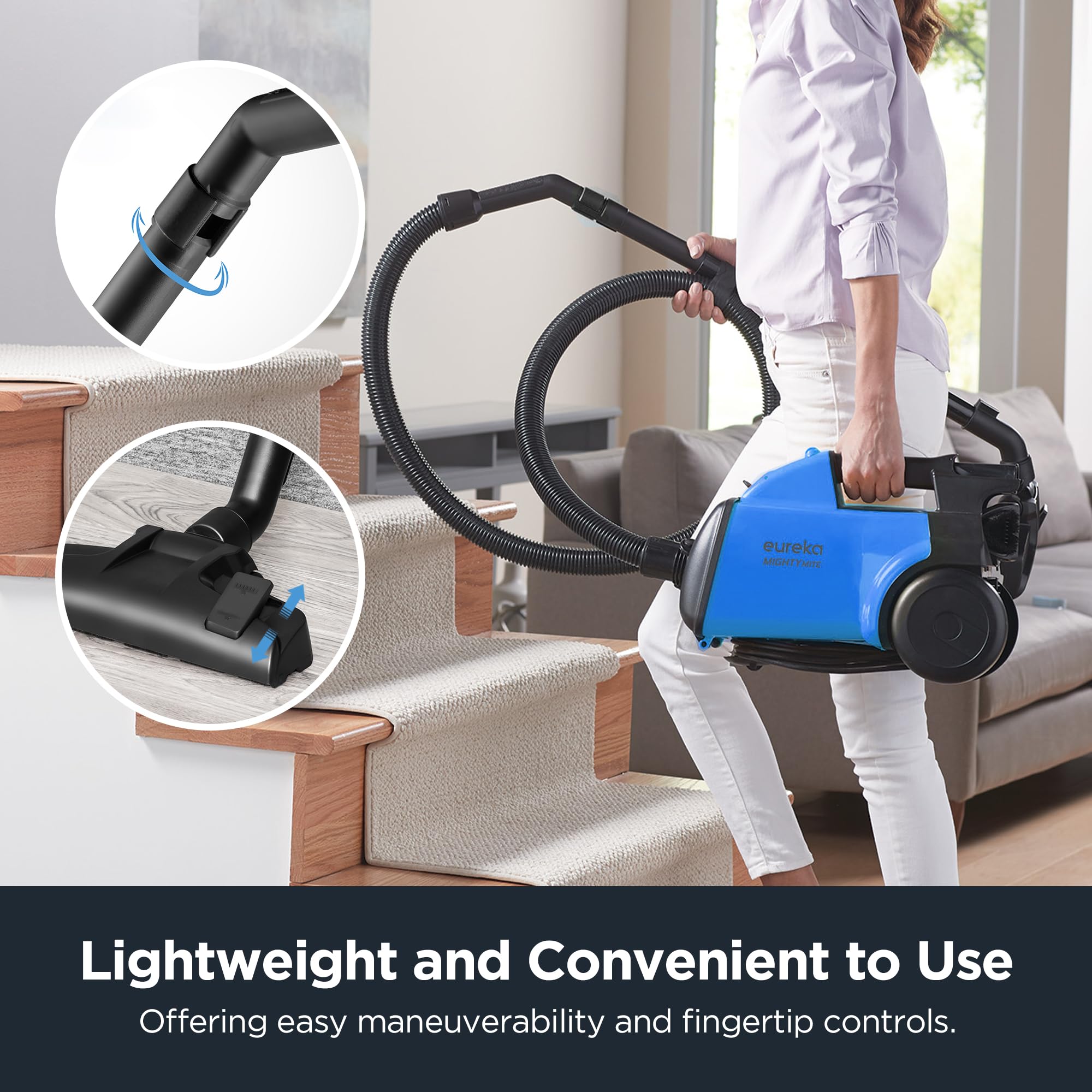 Eureka Lightweight Vacuum Cleaner For Carpets And Hard Floors, 3670H With 2 Bags, Blue