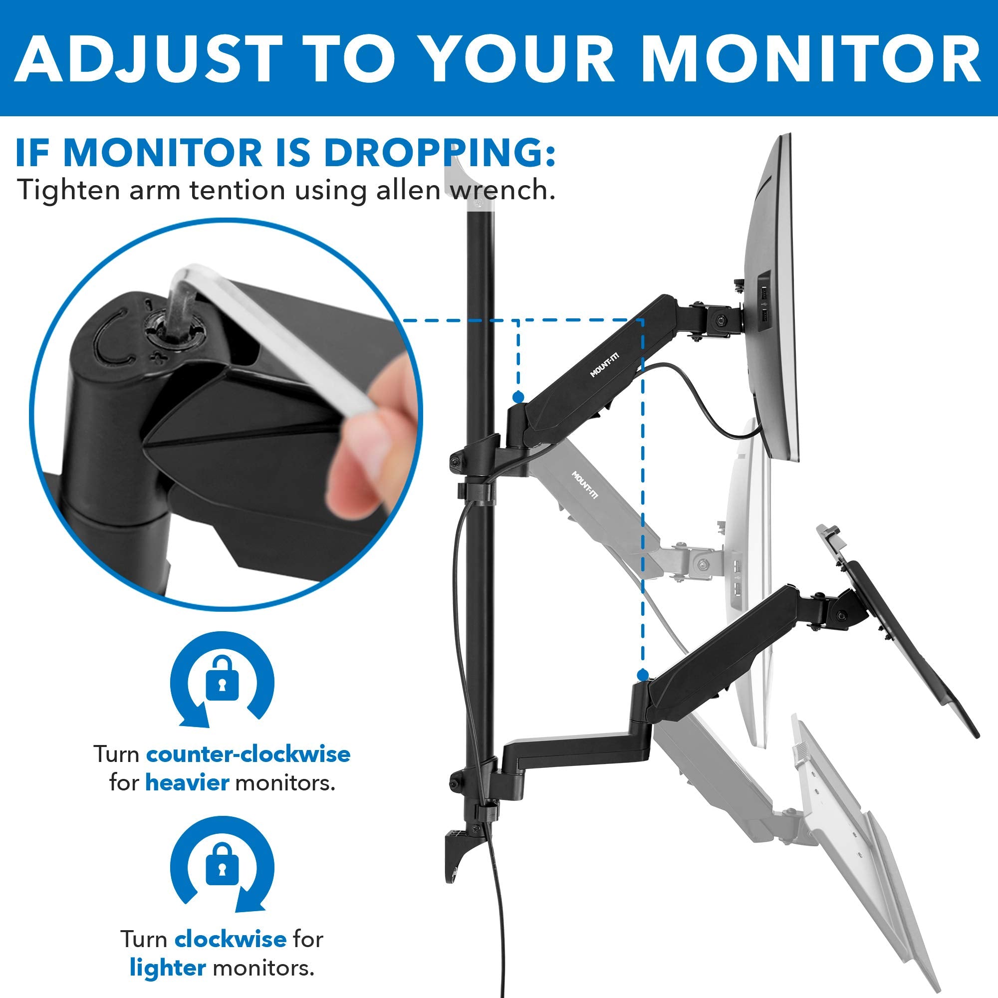 Mount It! Wall Mount Workstation with Single Monitor Mount, Keyboard Tray and CPU Holder, Height Adjustable Full Motion Arms, Fits One 32 Inch Computer Screens