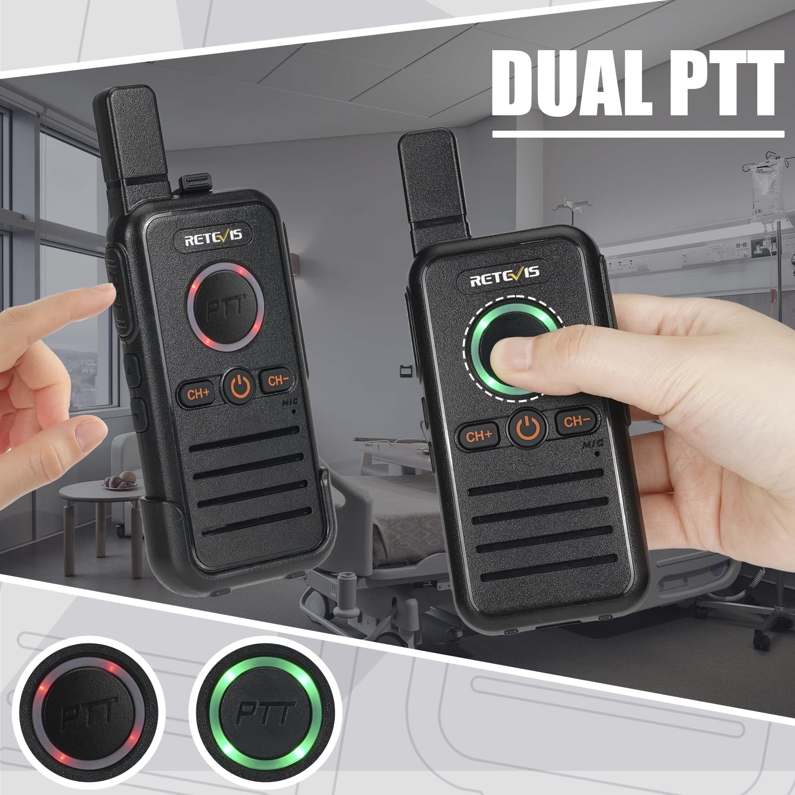 Retevis Rb45 Walkie Talkies For Adults,Two Way Radios, Dual Ptt, Usb C,Handheld 2 Way Radio Rechargeable For Commercial School Church Restaurant (10 Pack)