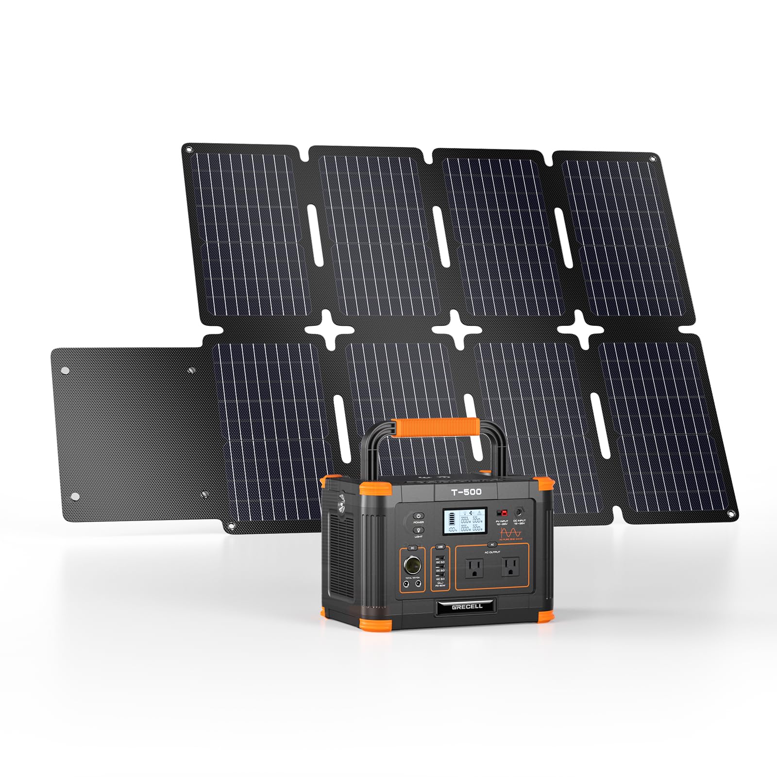 GRECELL 519Wh Portable Power Station with 80W Foldable Solar Panel, 500W Solar Generator Backup Battery Power Supply with Portab