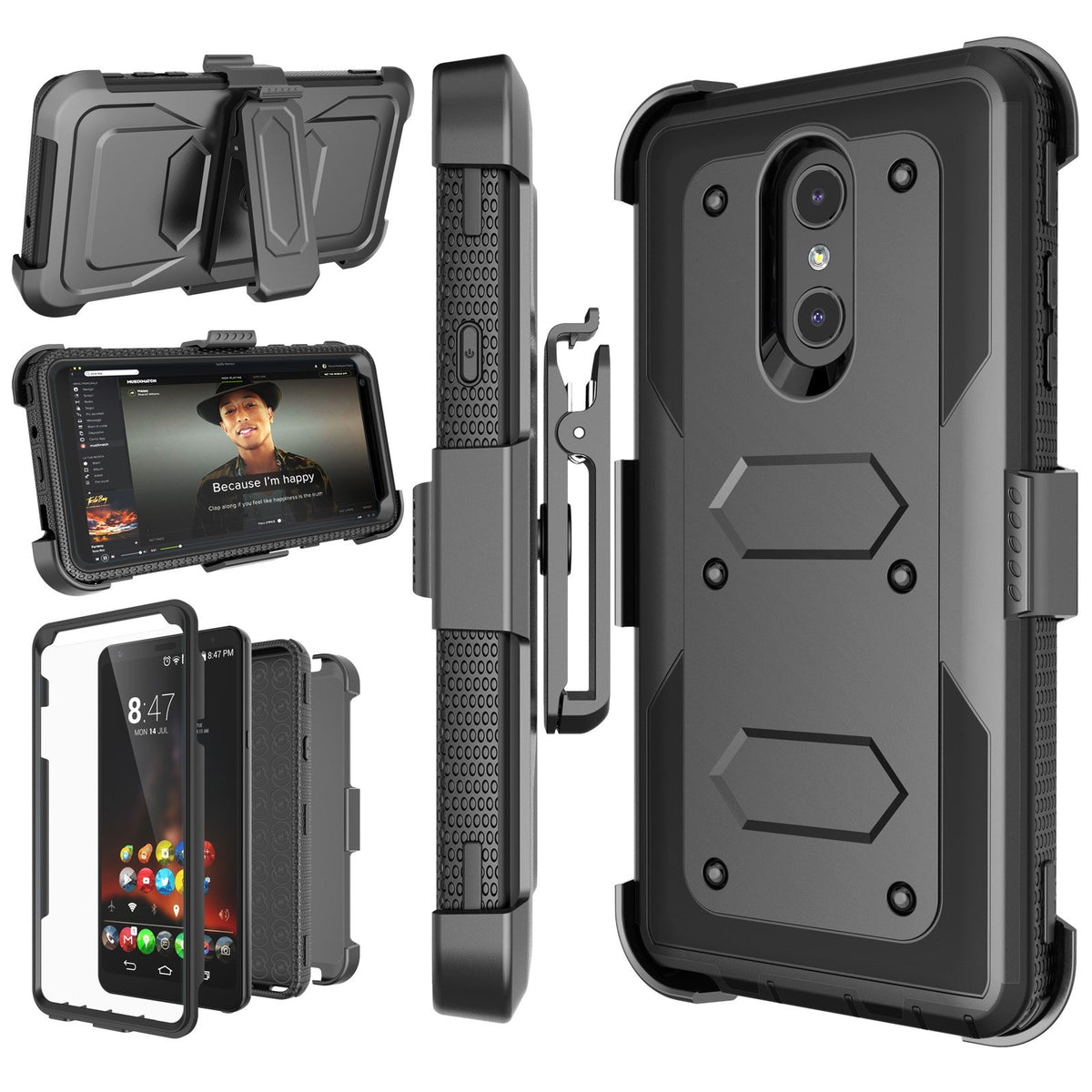 Njjex Compatible With Lg Stylo 4 Case/Lg Q Stylus Holster,[Nbeck] Heavy Duty Built In Screen Protector Rugged Locking Swivel Bel