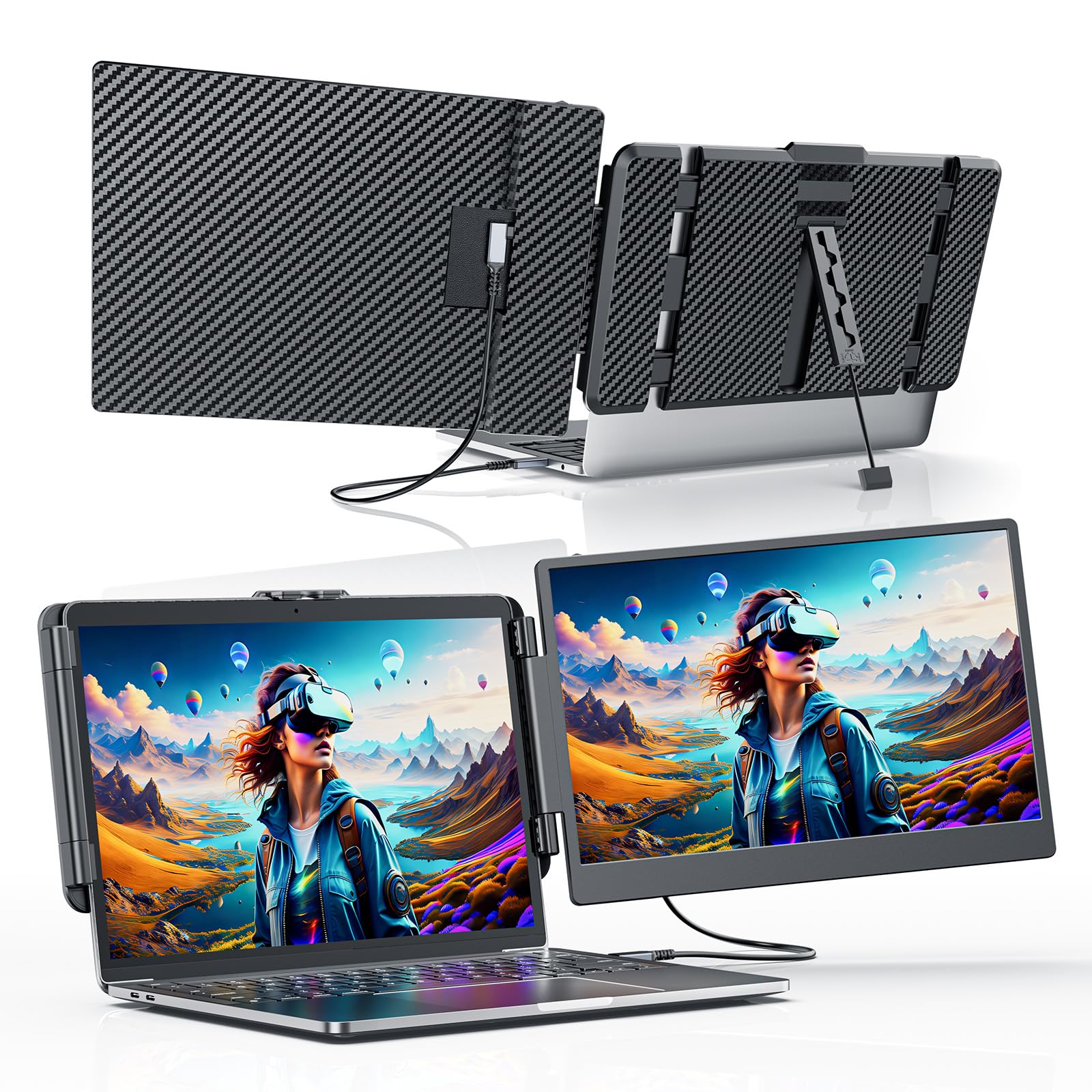 Laptomo S1 Laptop Screen Extender, 14 Laptop Monitor Extender FHD 1080P IPS Dual Portable Monitor for 13-17 Laptops, Plug and 