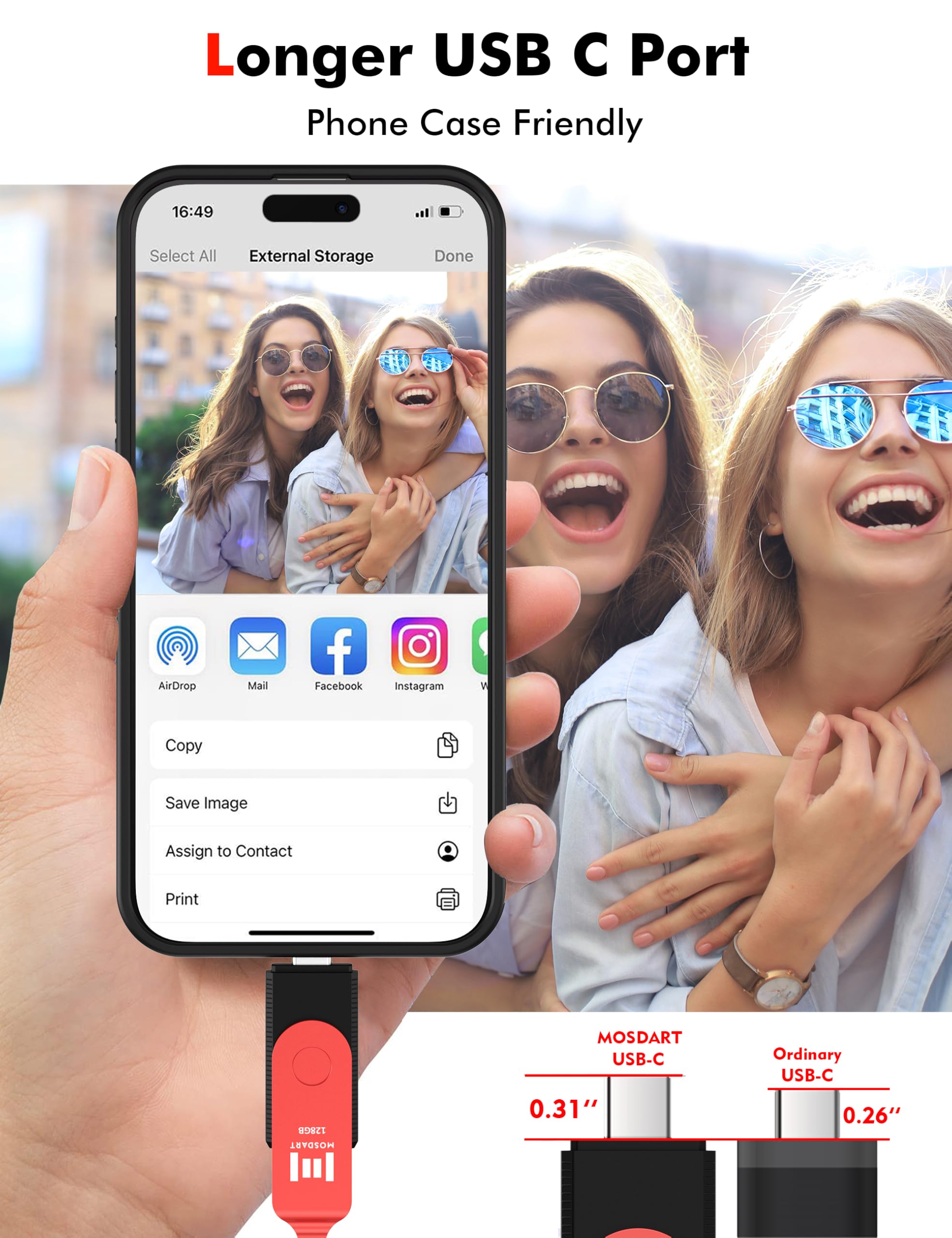 Mosdart 128Gb Usb C Dual Flash Drive Speed Up To 150Mb/S With Keychain   2 In 1 Otg Usb3.1 Type C Thumb Drive Memory Stick For U