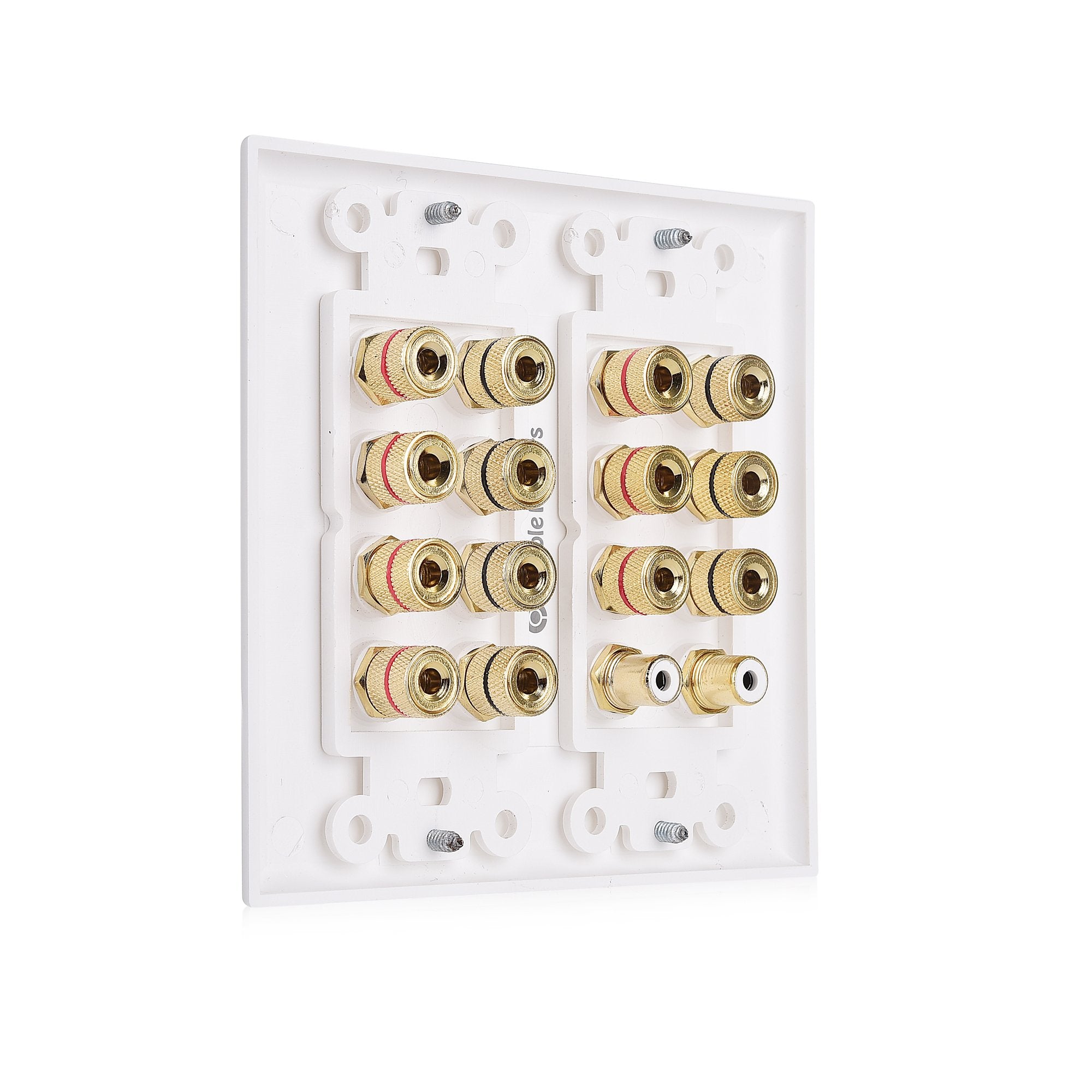 Cable Matters Double Gang 7.2 Speaker Wall Plate (Home Theater Wall Plate, Banana Plug Wall Plate) In White