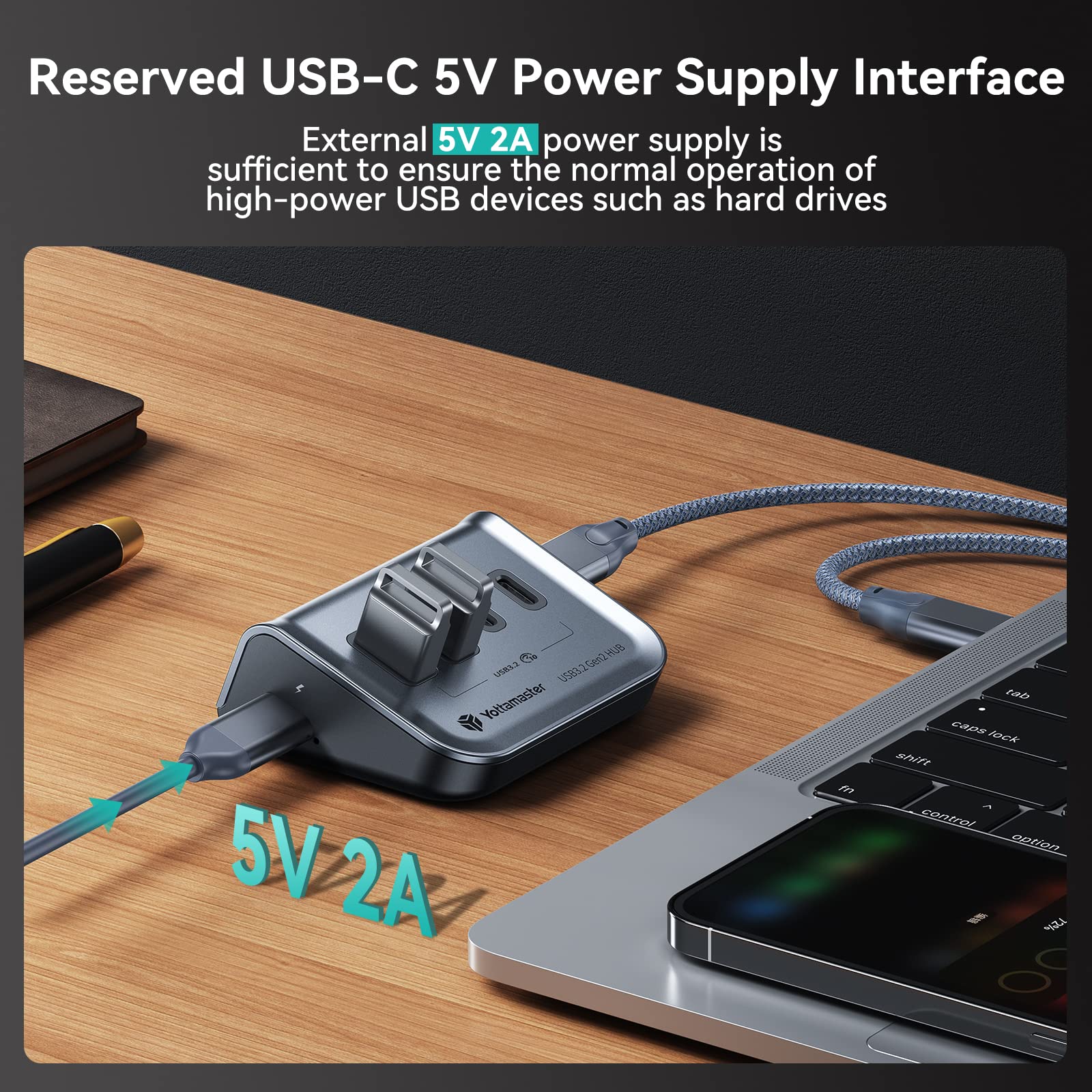 Yottamaster Usb 3.2 Hub 10Gbps, Usb C Splitter With 2 Usb C 3.2 And 2 Usb A 3.2 Ports, Triangle Desktop Usb Hub With 1.64Ft Cable For Pc, Laptop (Not Support Charging)
