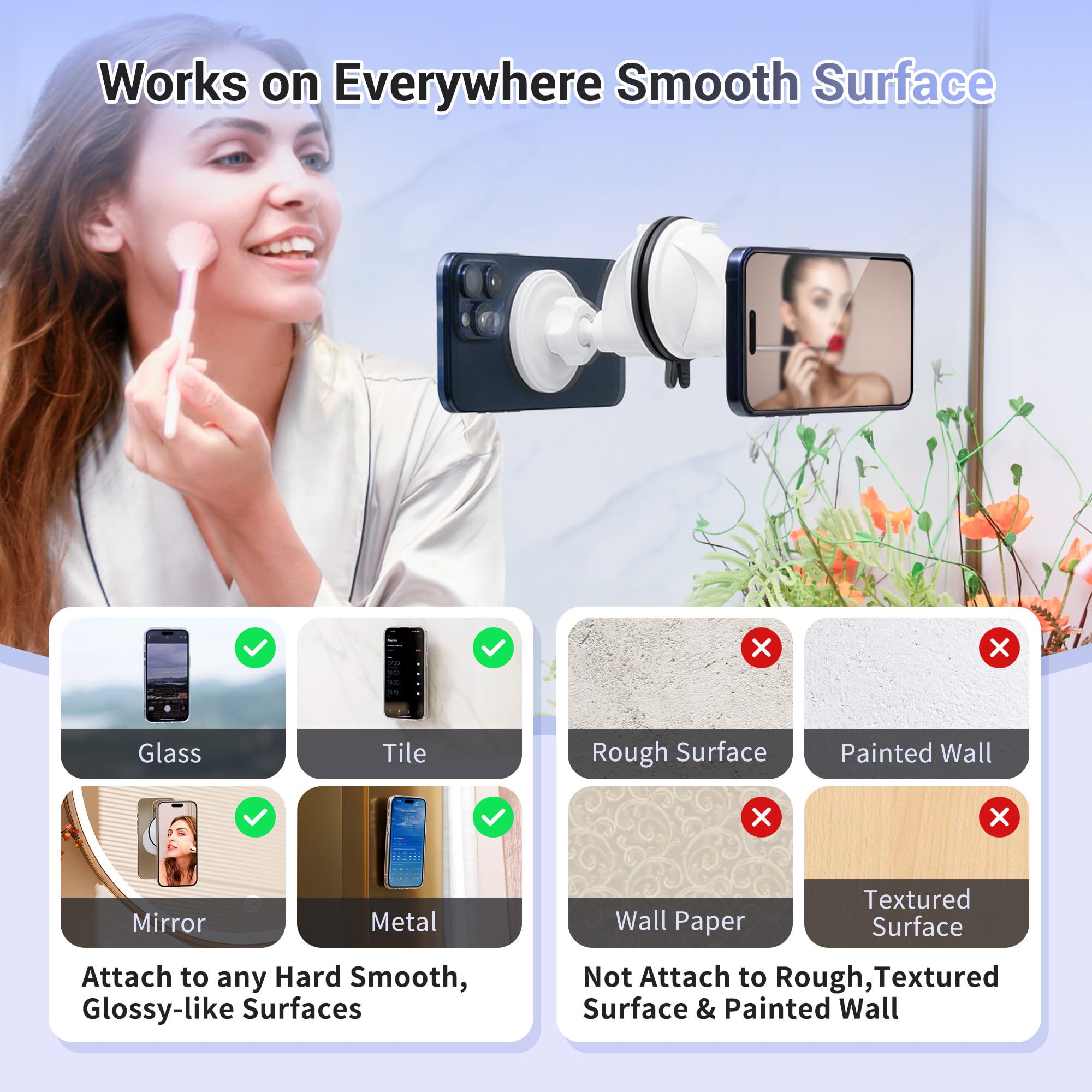 Profezzion Magnetic Shower Mirror Phone Holder Reusable Suction Cup Phone Mount Compatible With Iphone 16 15 14 13 12 & All Phon