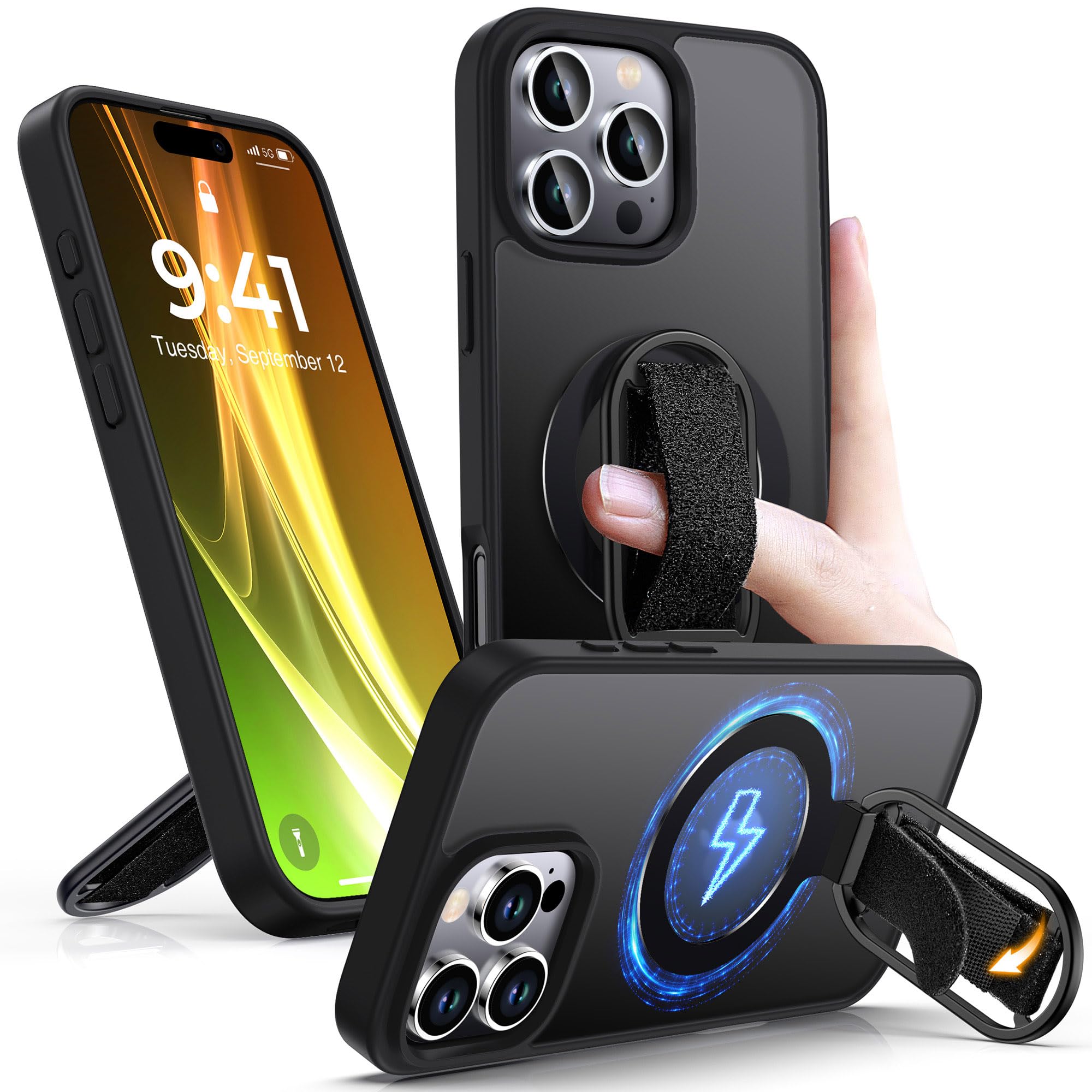 Shields Up for iPhone 16 Pro Case with Stand, 16 Pro Phone Case with Ring Holder & Phone Grip [Compatible with MagSafe] Transluc