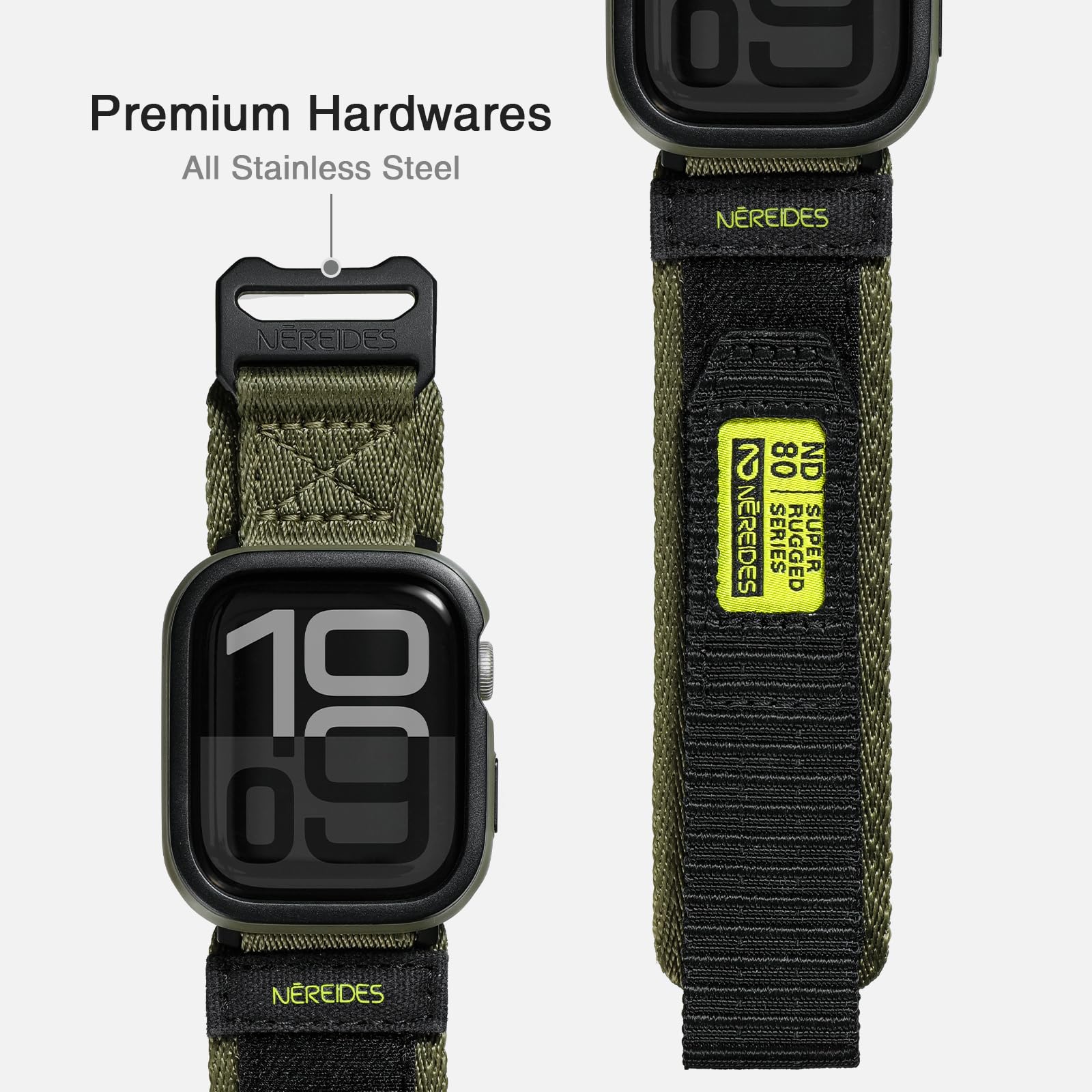 Rugged Case With Band For Apple Watch Series 10 Band 46Mm, Hook And Loop Nylon Sport Strap With Case For Iwatch Men(Army Green)