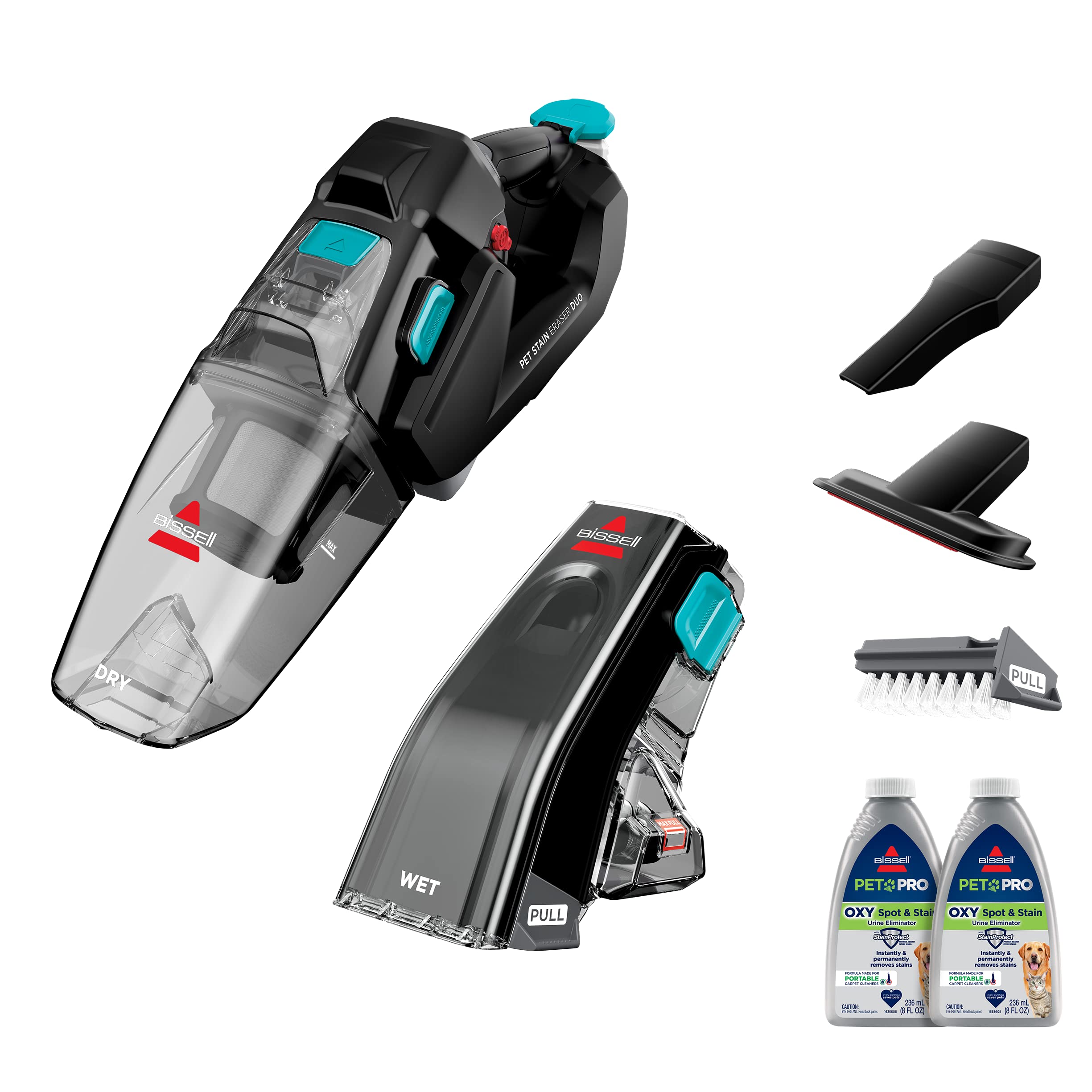 Bissell Stain Eraser Duo, 2 In 1 Cordless Portable Deep Cleaner And Hand Vacuum With Pet Pro Oxy Spot & Stain Formula, 3705, Bla