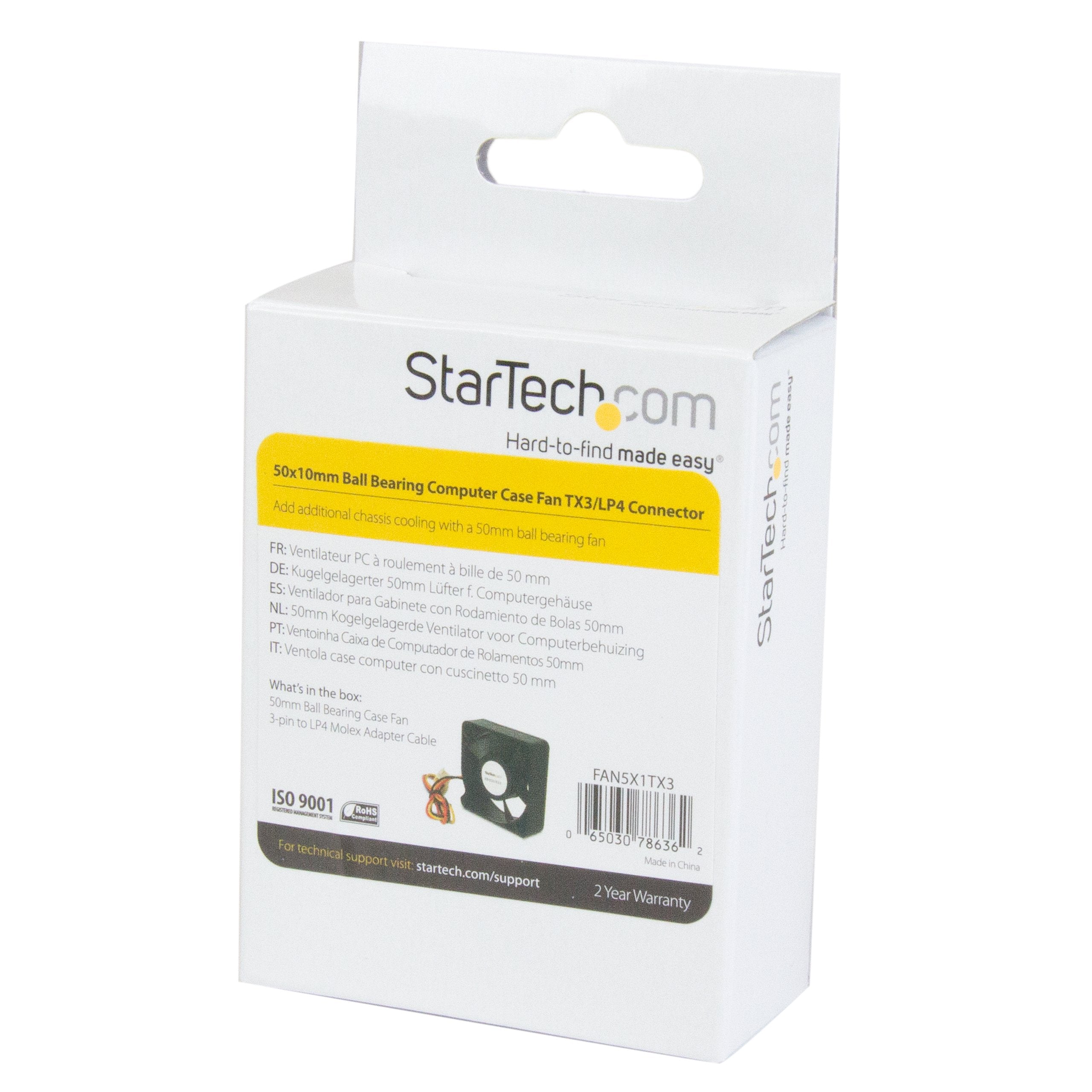 Startech.Com 50X10Mm Replacement Ball Bearing Computer Case Fan Tx3/Lp4 Connector   3 Pin Case Fan   Tx3 Fan   50Mm Fan (Fan5X1T