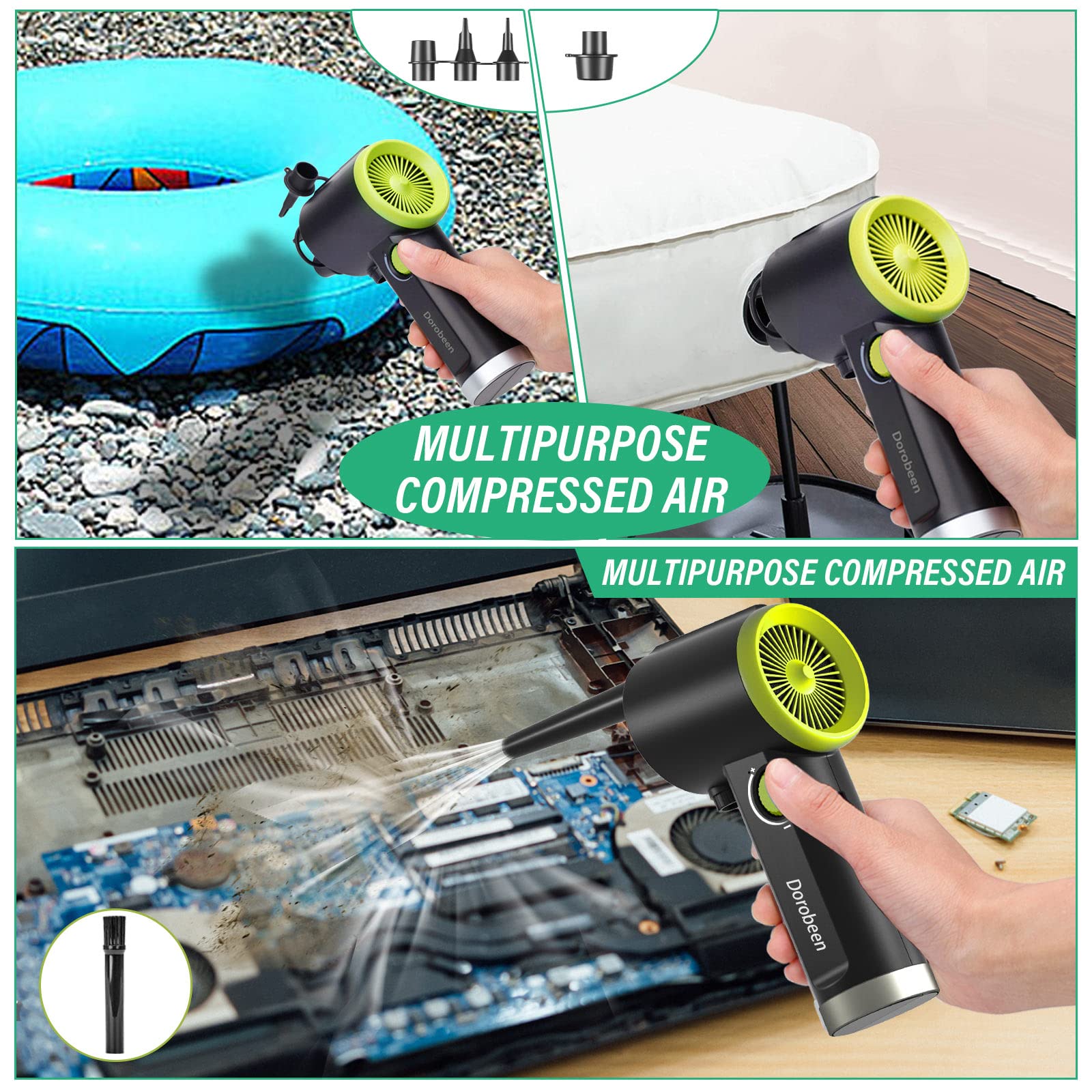 Dorobeen Compressed Air Duster, Cordless Handheld Air Blower, Stepless Speed, 41000Rpm, Portable Rechargeable Built In Battery,