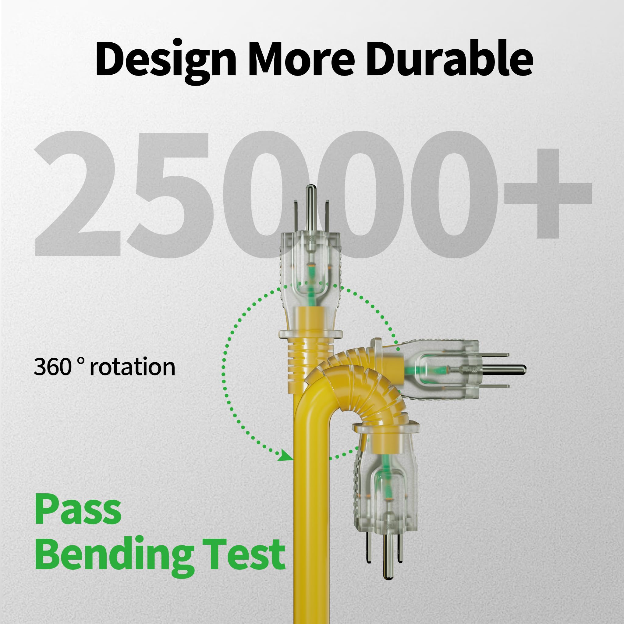 Powgrn 2 Pack 3 Ft 12/3 Outdoor Extension Cord Waterproof Heavy Duty With Lighted Indicator End 12 Gauge 3 Prong, Flexible Cold