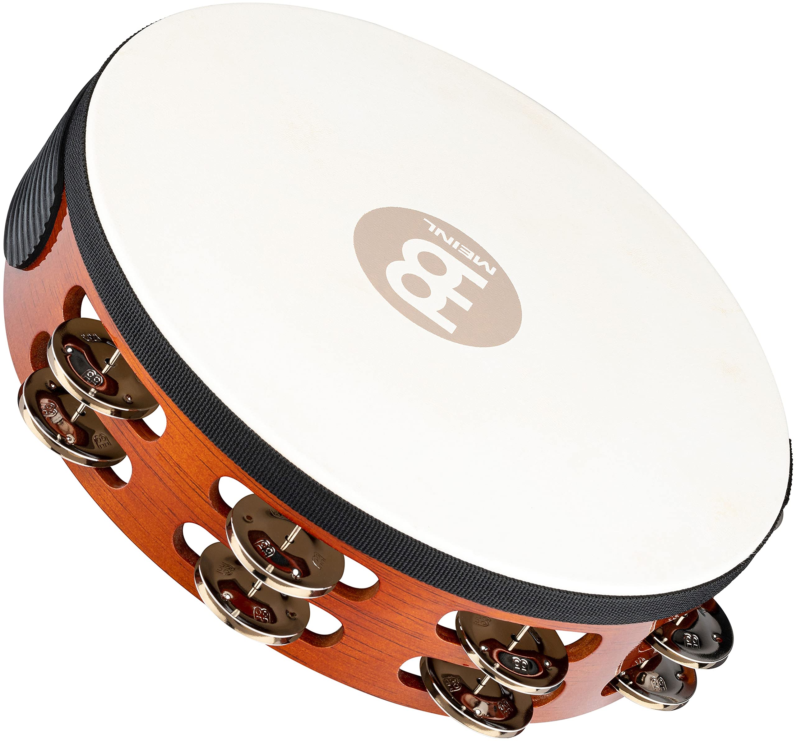 Meinl Percussion Tah2Ab Traditional 10 Inch Wood Tambourine With Goat Skin Head And Steel Jingles, 2 Row