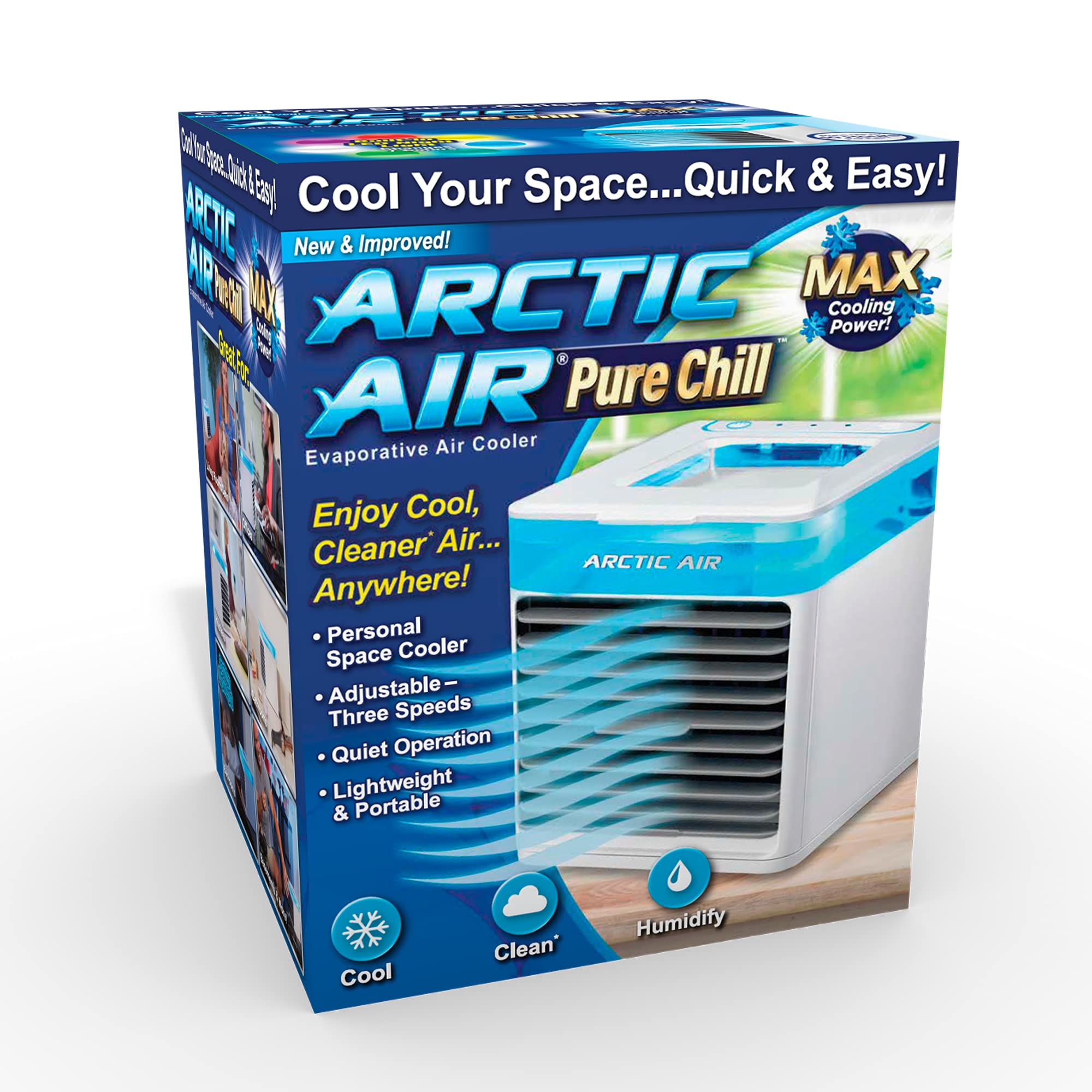 Arctic Air Pure Chill Evaporative Air Cooler By Ontel - Powerful 3-Speed Personal Space Cooler, Quiet, Lightweight And Portable 