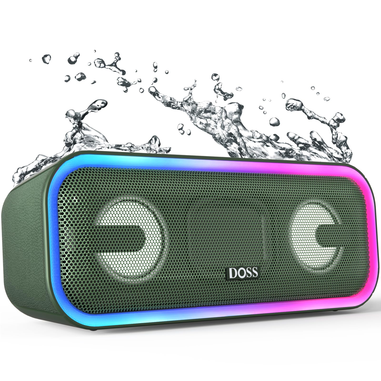 Doss Soundbox Pro+ Bluetooth Speaker With 24W Impressive Sound, Booming Bass, Ipx6 Waterproof, 15Hrs Playtime, Wireless Stereo Pairing, Mixed Colors Lights, 66 Ft  Green