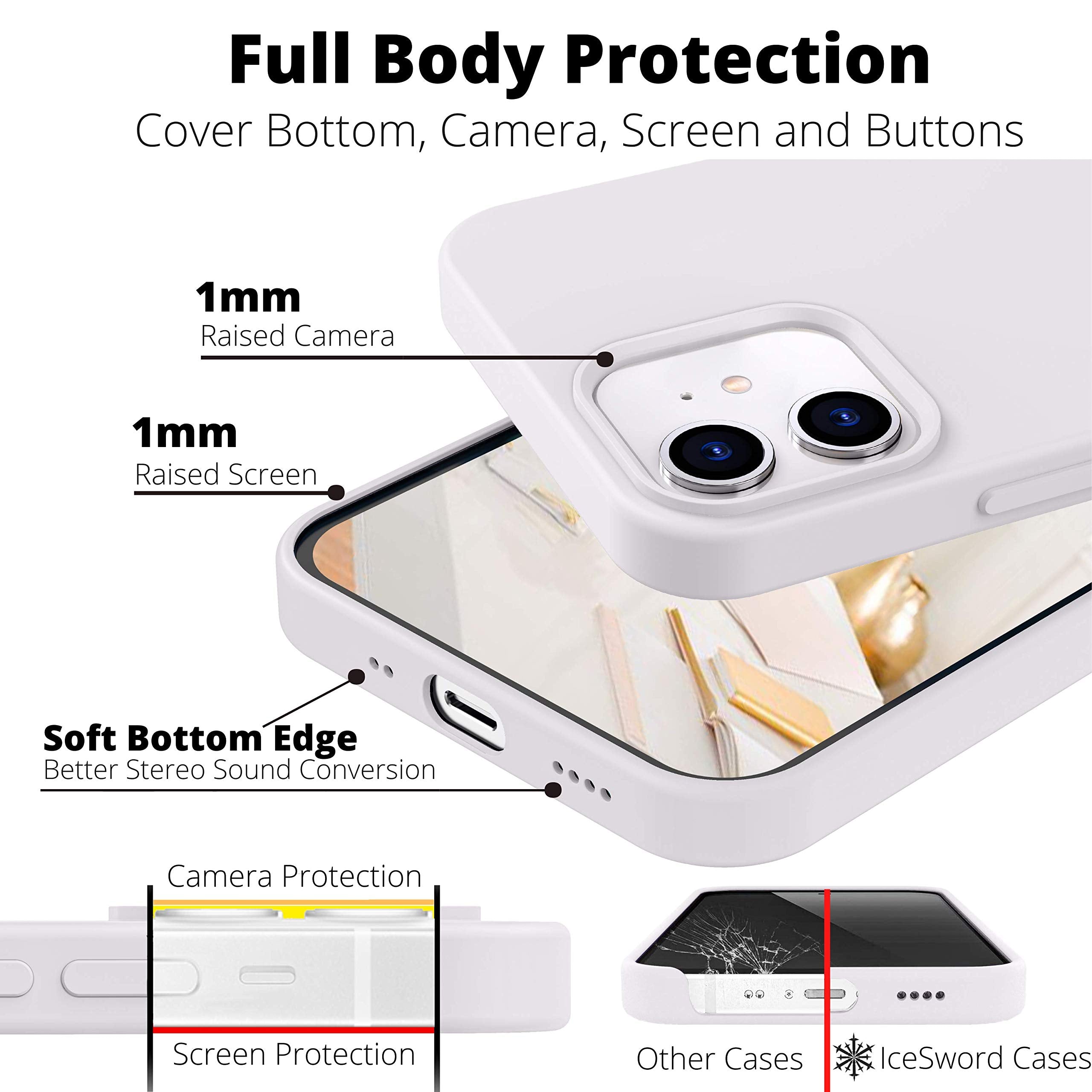 Icesword Iphone 12 Mini Case White, Thin Liquid Silicone Case, Matte Pure White, Soft Silk Microfiber Cloth, Gel Rubber Full Bod