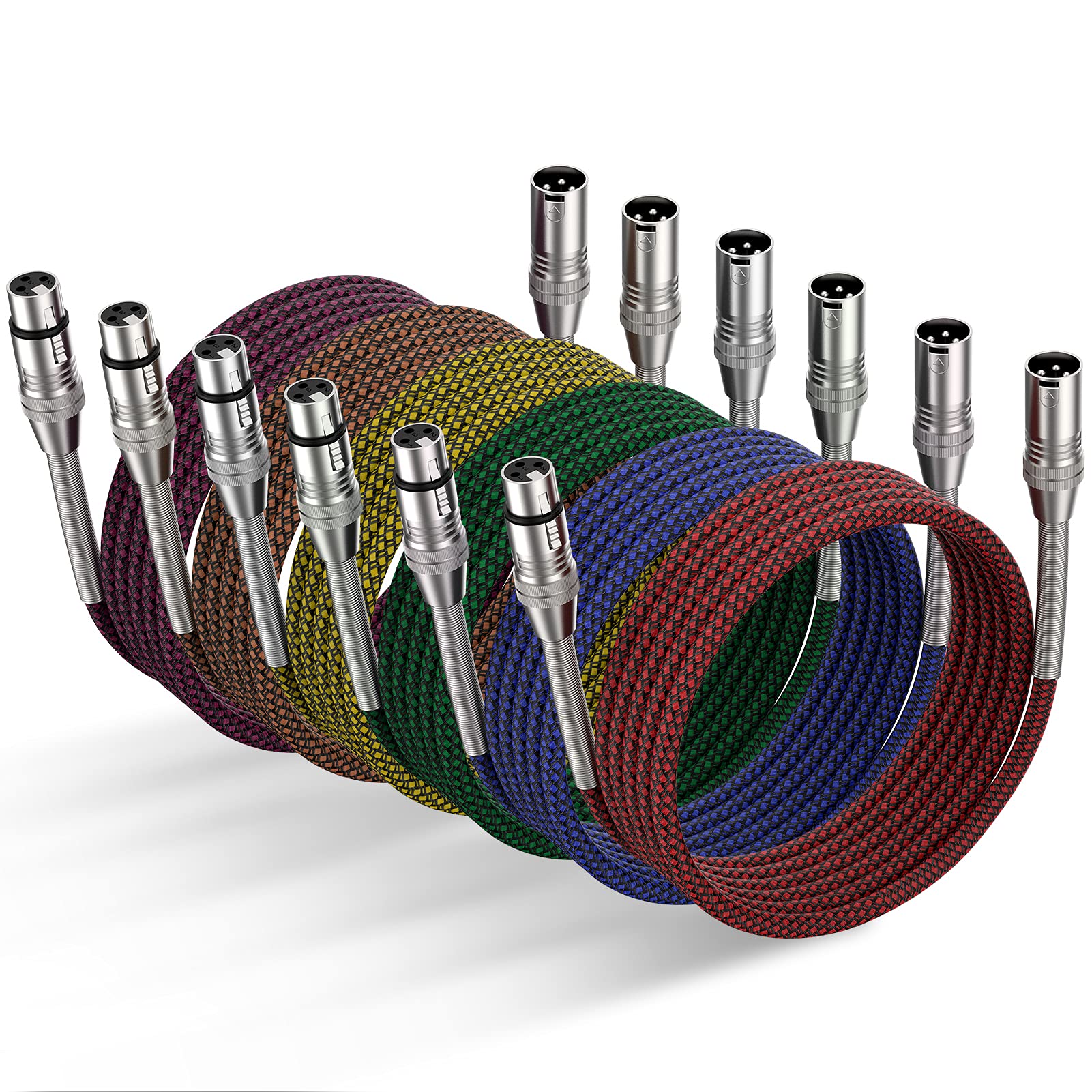 Ciwoda XLR Cable 3ft 6Pack, Multi-Color Heavy Duty Nylon Braided XLR Male to Female, Microphone Cable 3 Pin Balanced XLR Cable C
