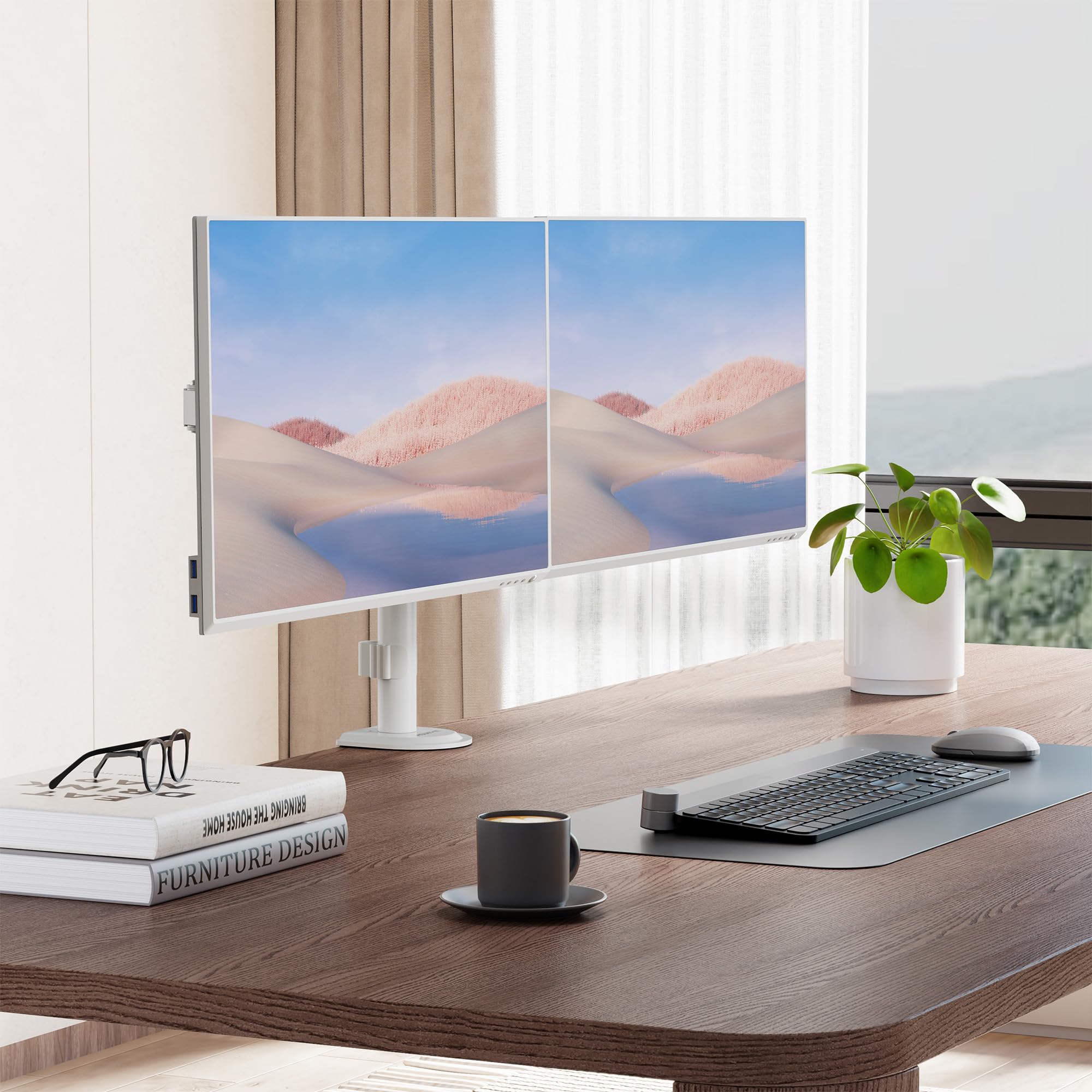 Mount It! Dual Monitor Mount for Desk, Adjustable Tilt Swivel on Double Monitor Mounts for Screens up to 32�, Dual Monitor Arms for 2 Monitors, VESA 75x75 and 100x100 C clamp & Grommet in White