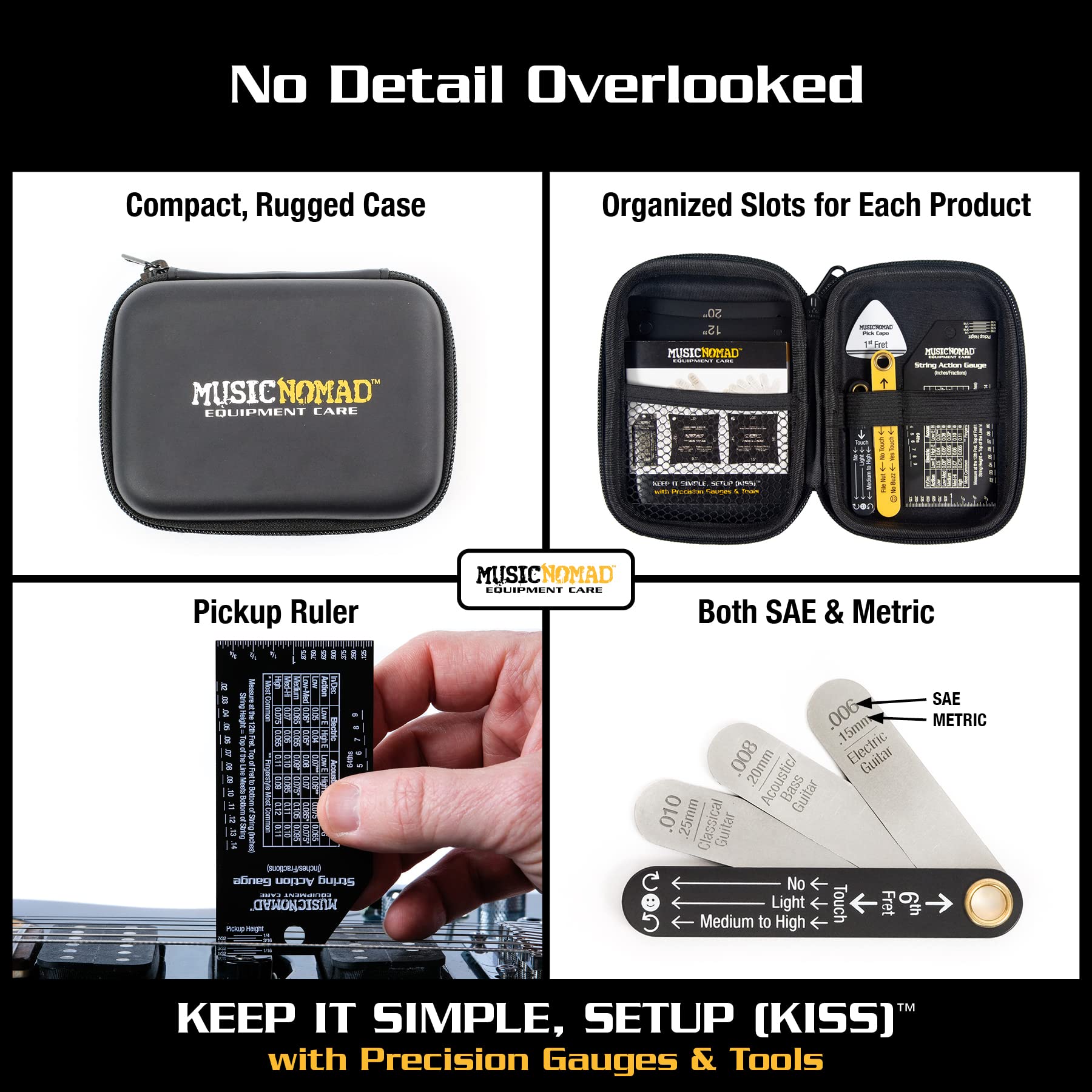 Musicnomad Precision 6 Pc Guitar Setup Gauge Tool Set   Plus 24 Pg Instructional Booklet And Storage Case (Mn604)