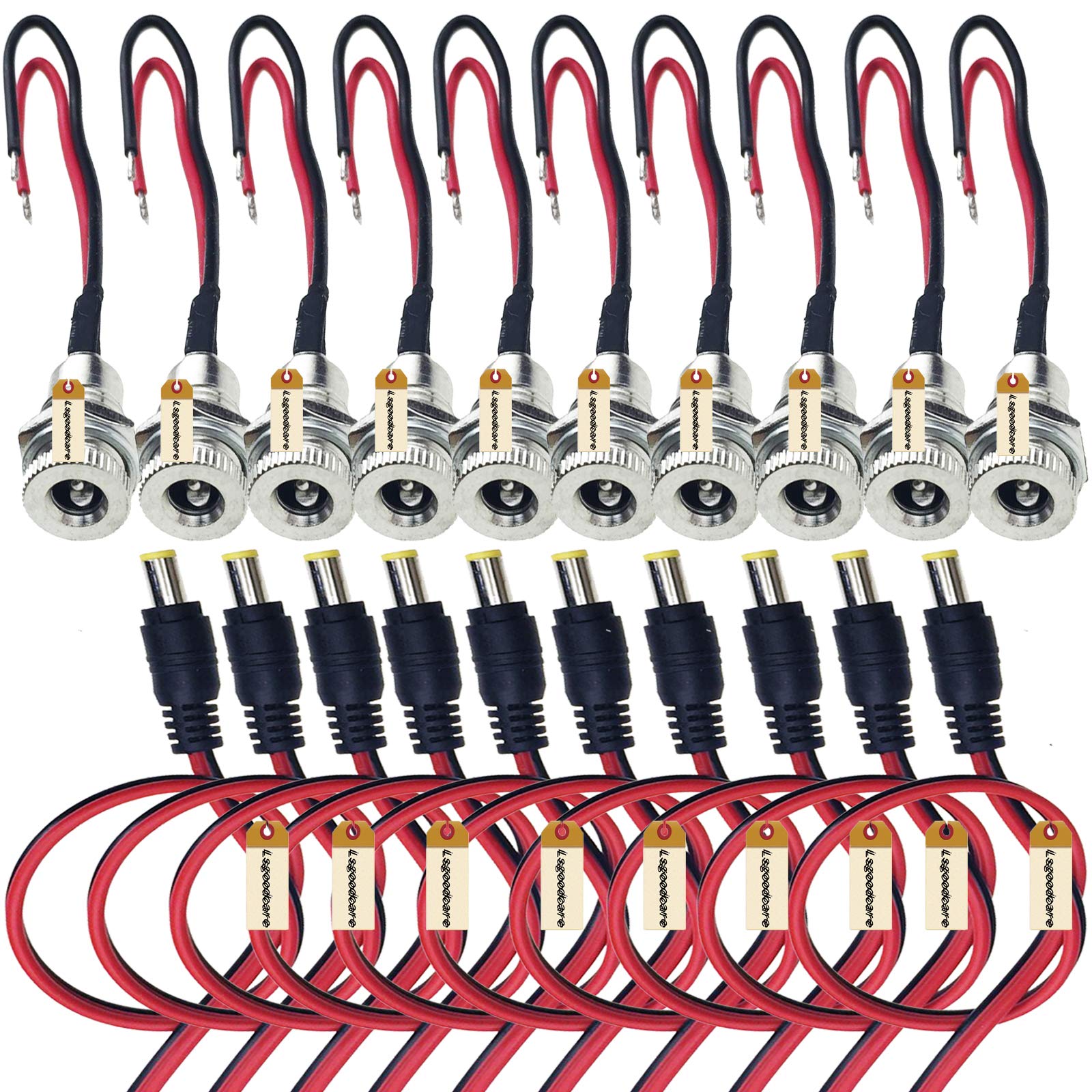 Lsgoodcare 20Pcs 5.5 X 2.1 Mm Dc Power Jack Socket Dc099 30V Threaded Female Mount Connector Adapter With Cable & 5.5Mm X 2.1Mm