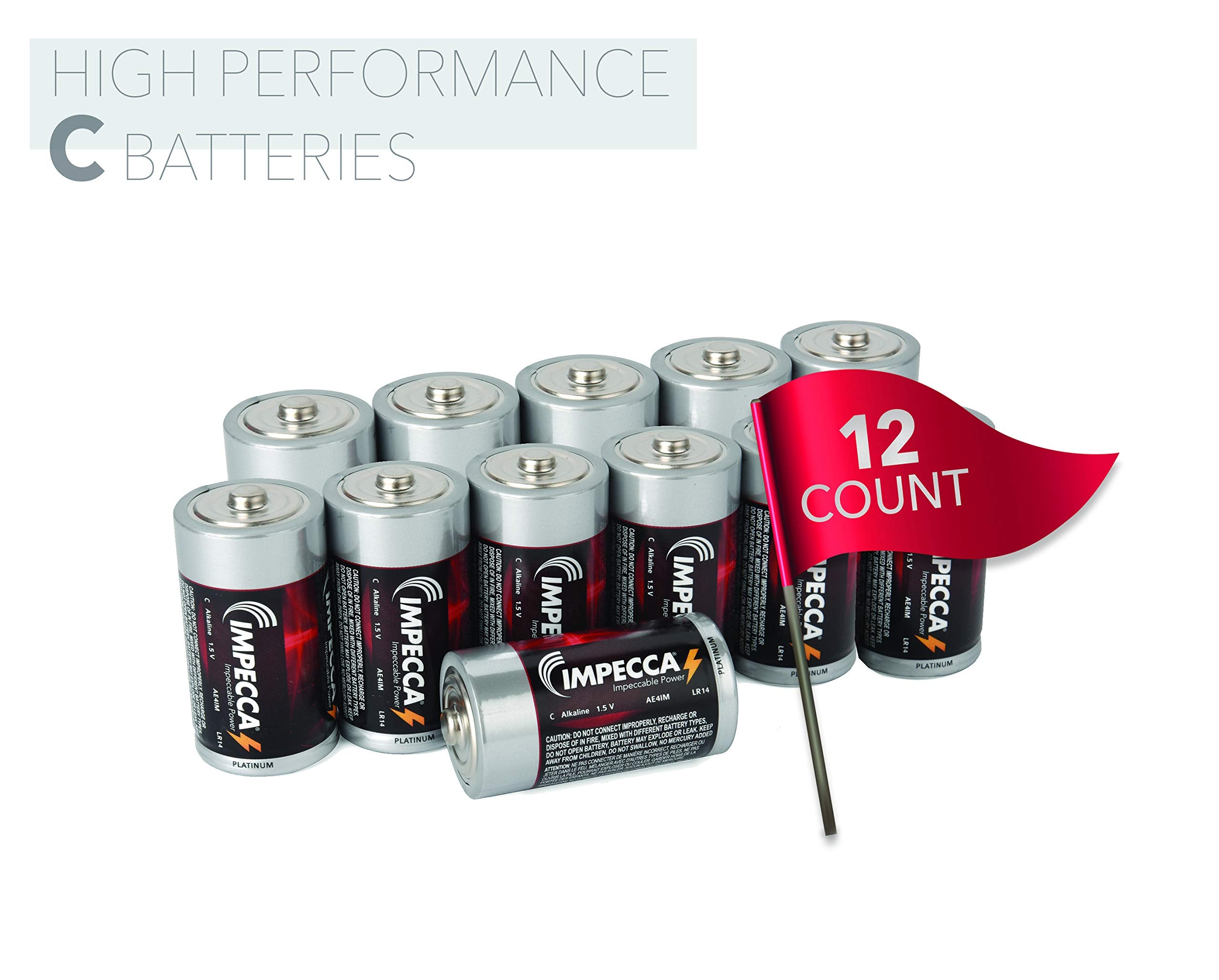Impecca C Batteries High Performance Alkaline C Cell Battery With A 10 Year Ultra Long Lasting Shelf Life Leak Resistant 1.5V Al