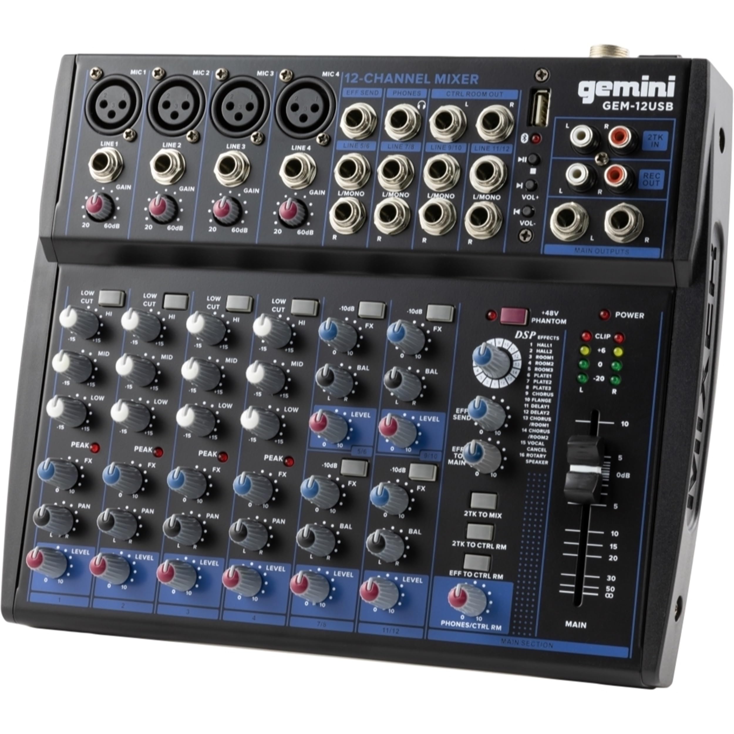 Gemini Sound Gem 12Usb | 12 Channel Professional Bluetooth Audio Mixer With On Board Multi Fx, Usb Mp3 Playback, And High Quality Preamps For Dynamic Live Sound Mixing