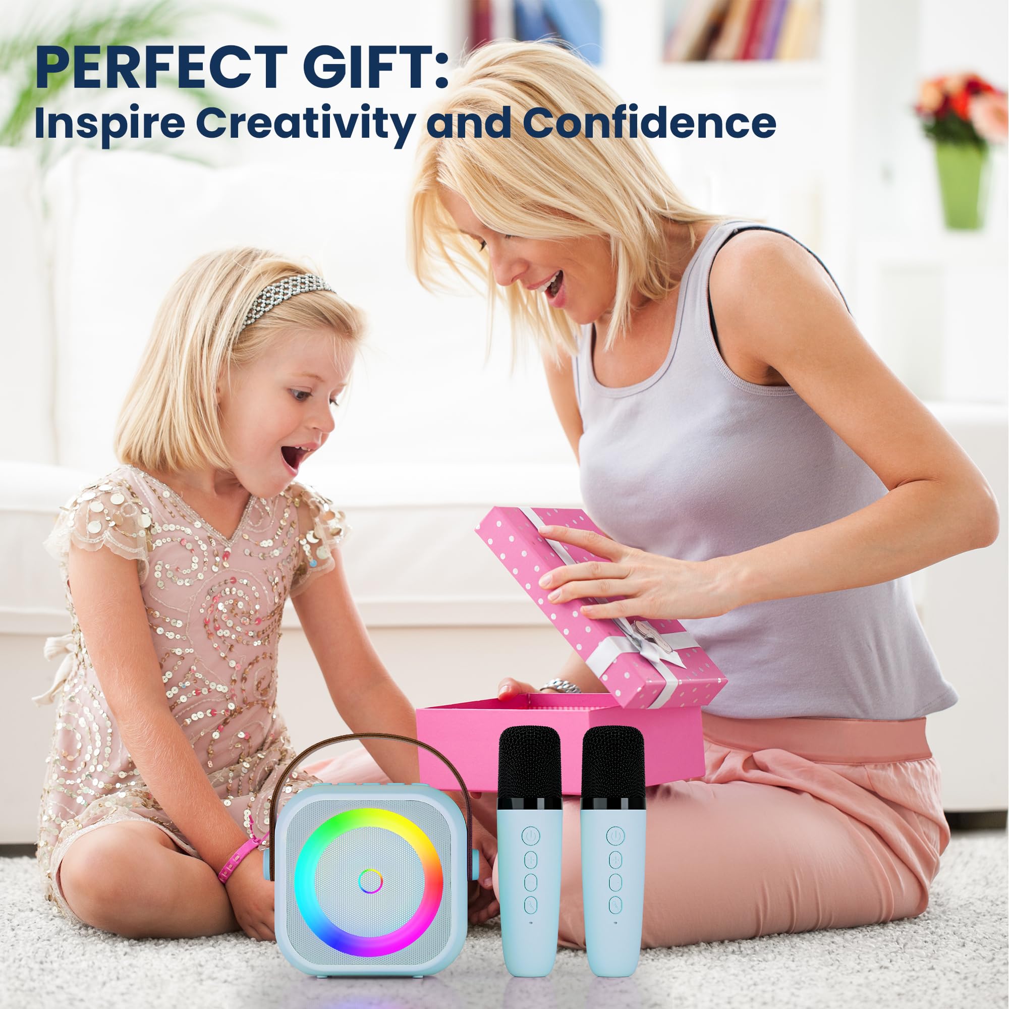 Karaoke Machine, Portable Bluetooth Speaker With 2 Wireless Microphones For Kids, Karaoke Toys Gifts Toys For Girls Boys Family