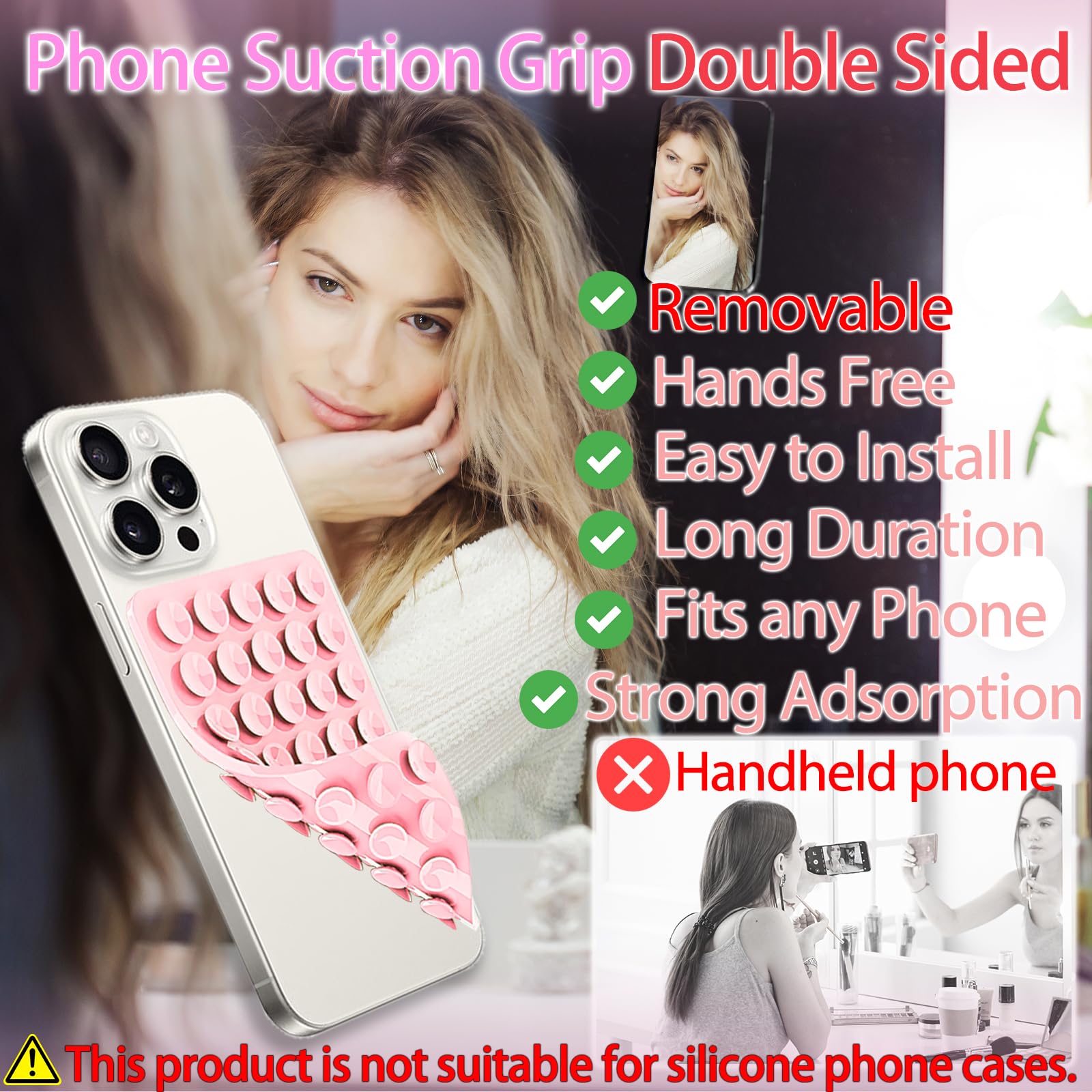 Yojaro Silicone Suction Cup Phone Case Mount Double Sided, Phone Accessories Hands-Free Strong Grip Holder For Selfies And Video