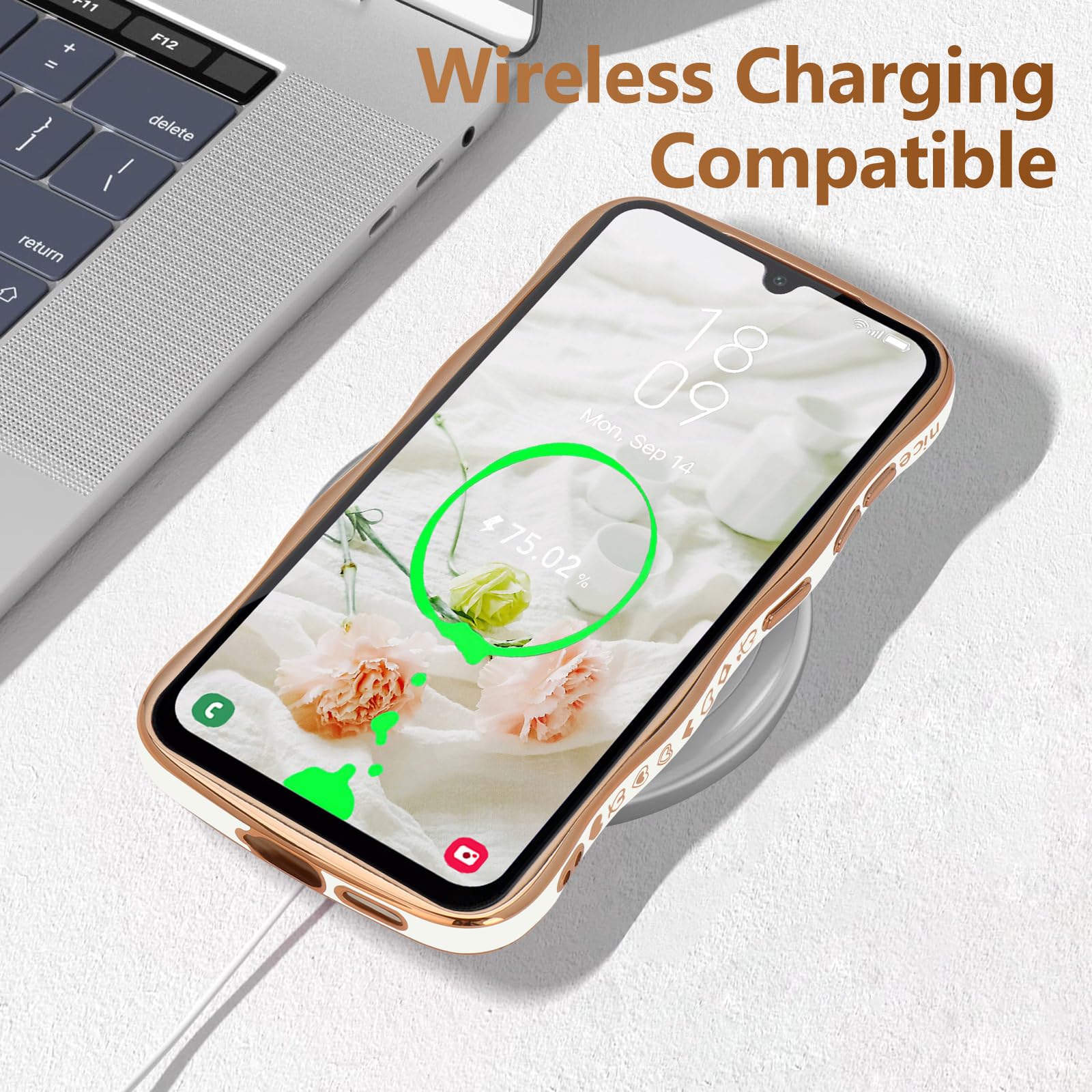 Lchulle For Samsung Galaxy A15 4G/5G Case For Women Girls, Cute Wave Frame Curly Shape With Love Heart Pattern Raised Camera Pro