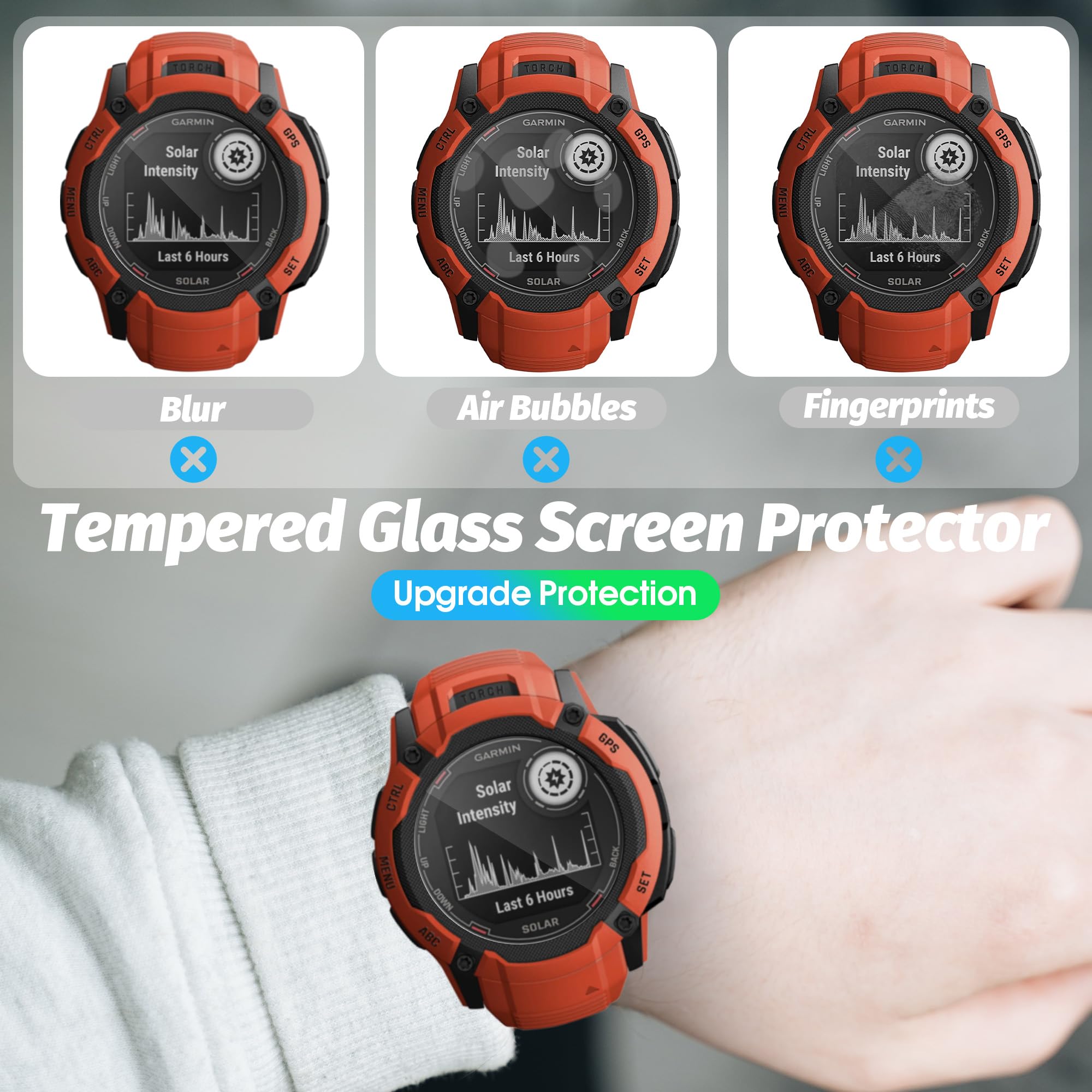 Orzero (3 Pack Compatible For Garmin Instinct 2X Solar Tempered Glass Screen Protector, 2.5D Arc Edges 9H Hd Bubble Free