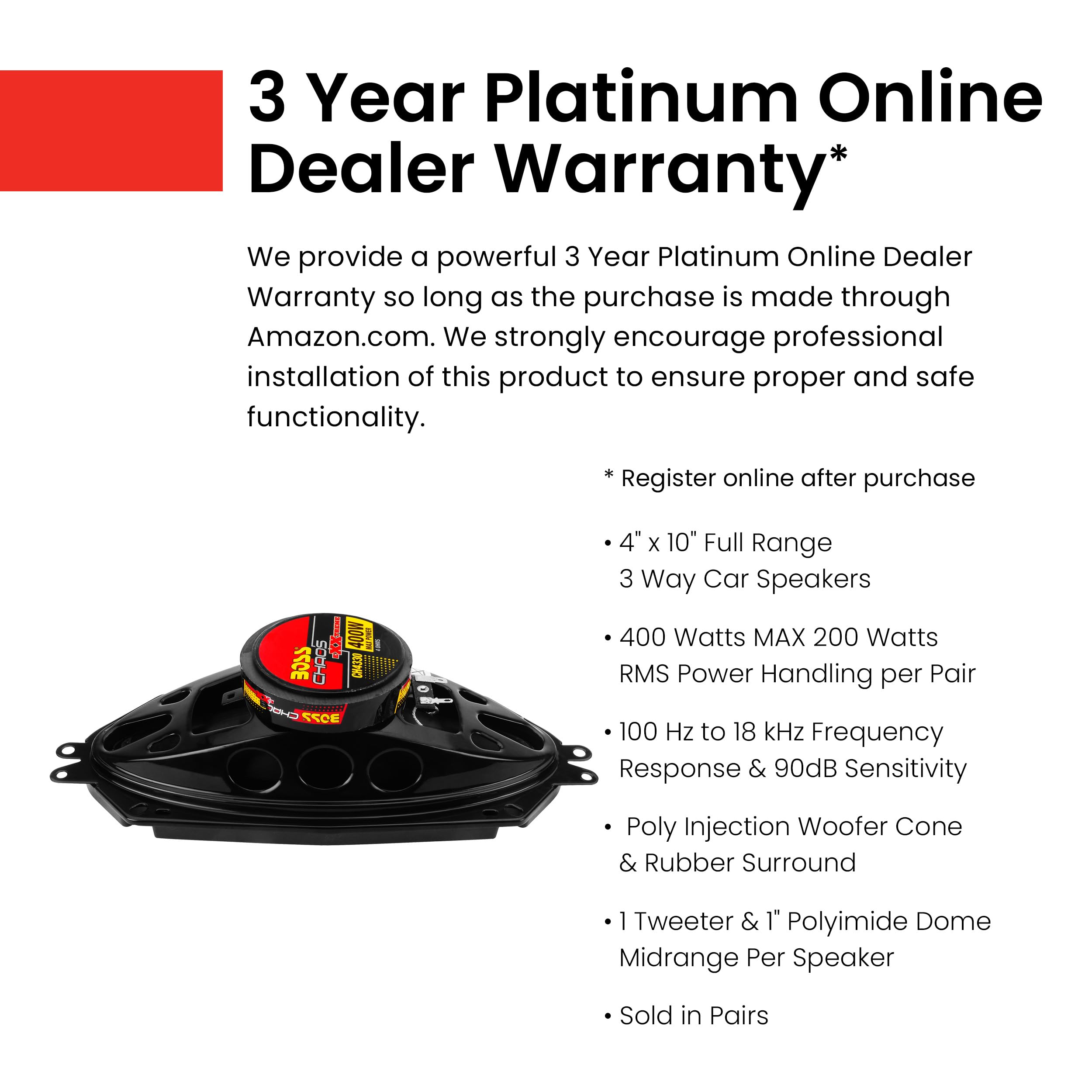 Boss Audio Systems Ch4330 4 X 10 Inch Car Door Speakers   400 Watts Max (Per Pair), Coaxial 3 Way, Full Range, 4 Ohms, Sold In P