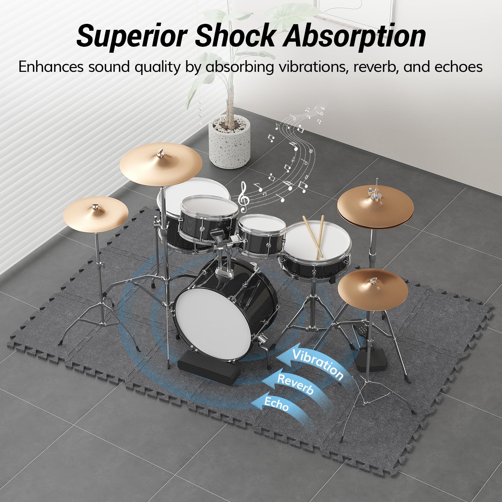 Tonor Drum Mat Set, 18Pcs, Each 15.8 X 11.8 X 0.35, Soundproof Carpet With Non-Slip Bottom, Thick Sound Absorbing Panel Fo
