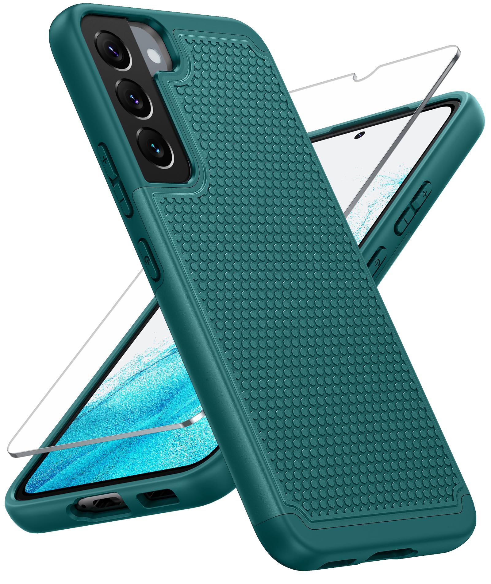 BNIUT Samsung Galaxy S22 5G Dual Layer Protective Heavy Duty Shockproof Phone Case TPU Dark Green