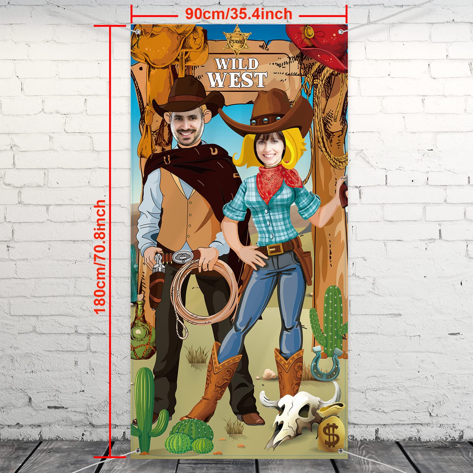 Blulu Cowboy Party Decorations Western Photo Booth Props, Large Fabric West Cowboy Door Banner Background, Funny Western Games Supplies, 6 X 3 Ft