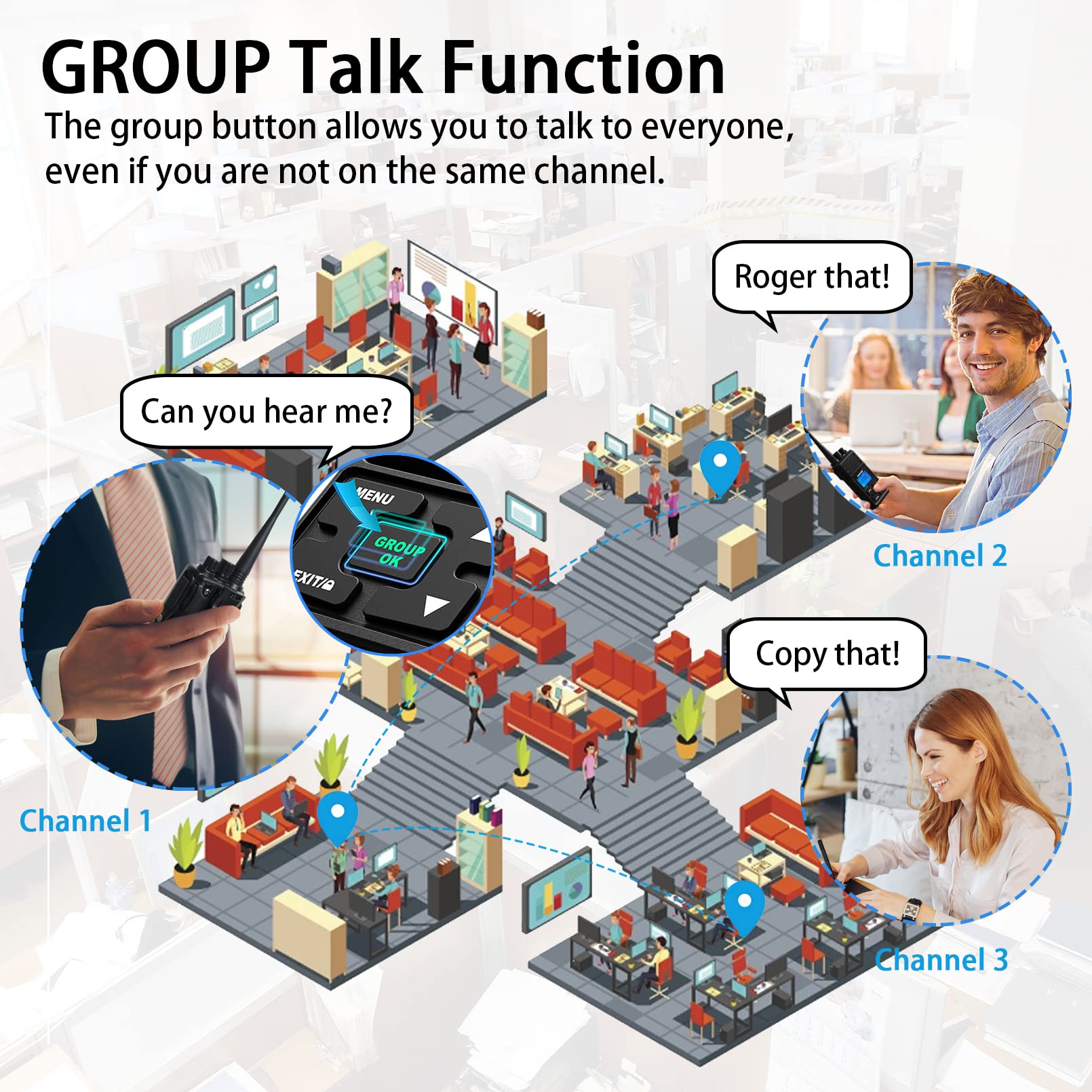 Samcom Two Way Radio Long Range Rechargeable, 5W 2 Way Radio High Power Walkie Talkie For Adults With Multi Unit Charger, Heavy Duty Programmable Uhf Radios (6 Pcs Radio + 6 Way Charger Gang)