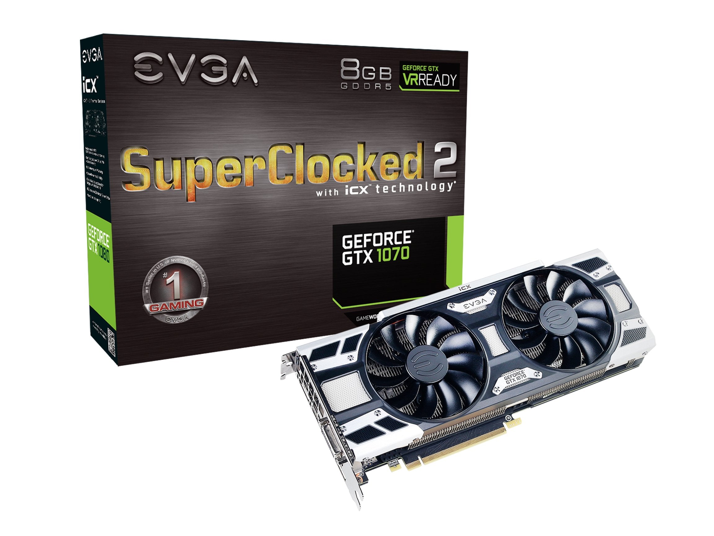 EVGA GeForce GTX 1070 SC2 Gaming, 8GB GDDR5, iCX Technology  9 Thermal Sensors, Asynch Fans, Optimized Airflow Design Graphics 